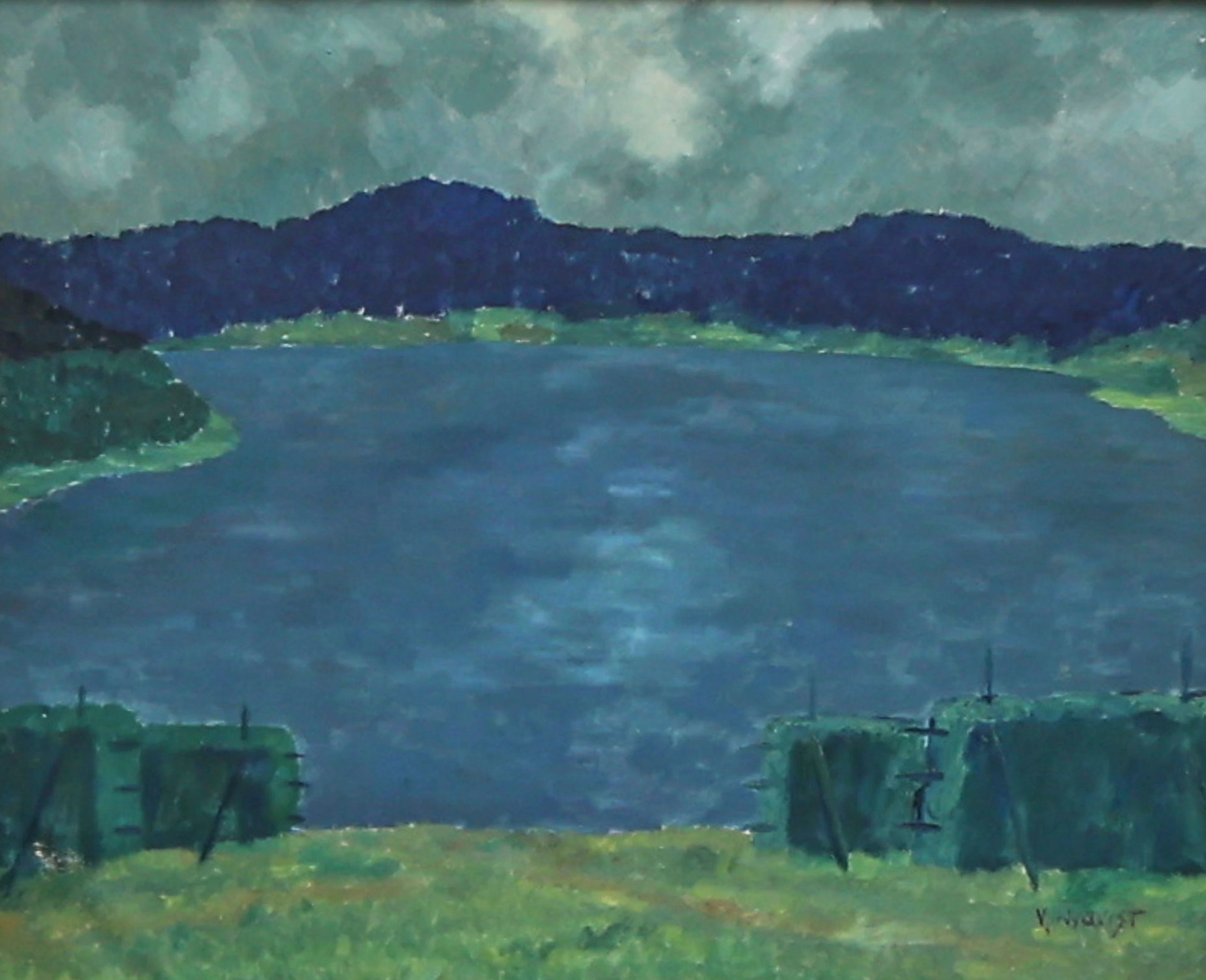 VÄINÖ NYQVIST. Oljemålning, "Tavelsjön i Åskväder", Signerad, duk.
