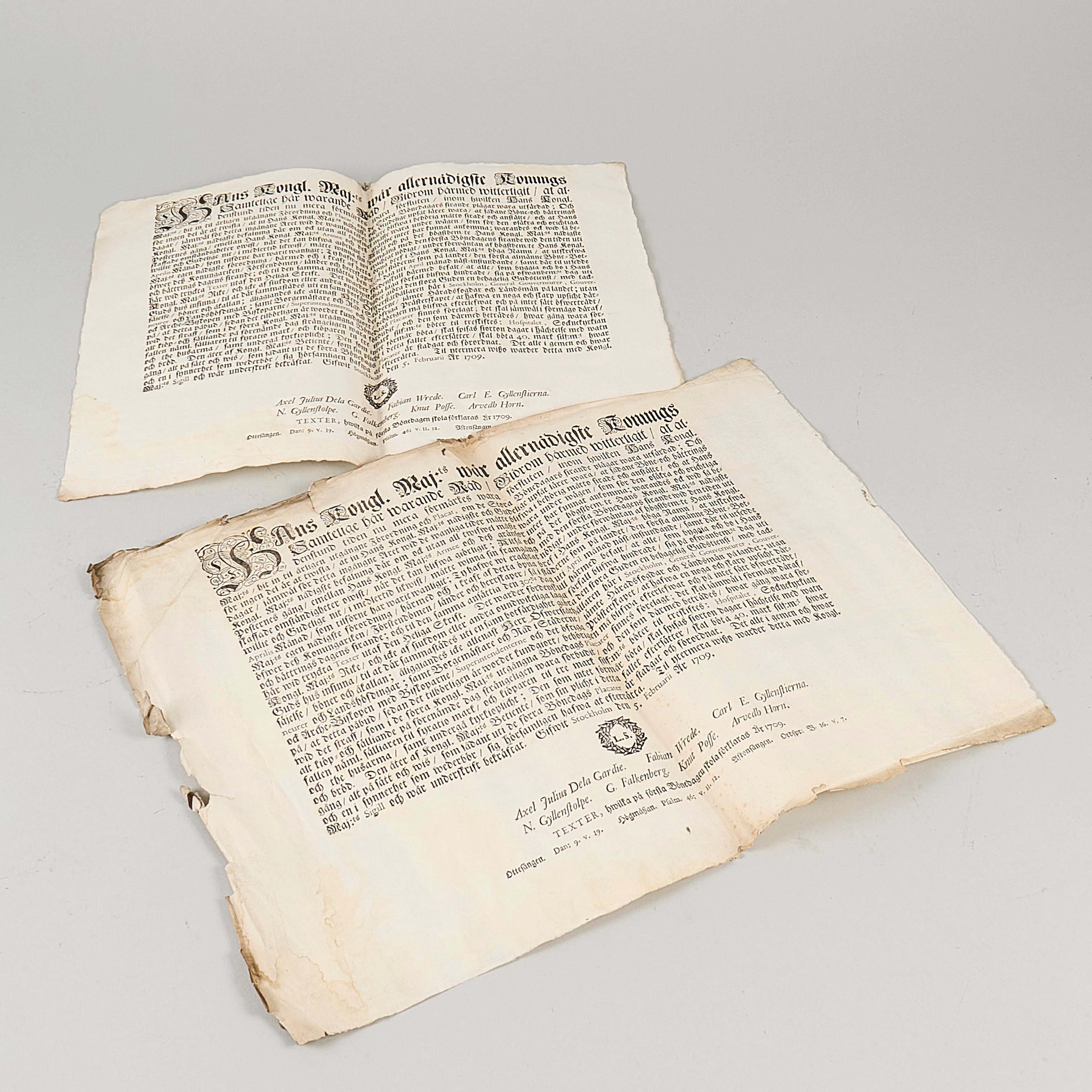 FÖRORDNINGAR, Karl XII, två förordningar rörande Bönedagar, 1709 och 1711.