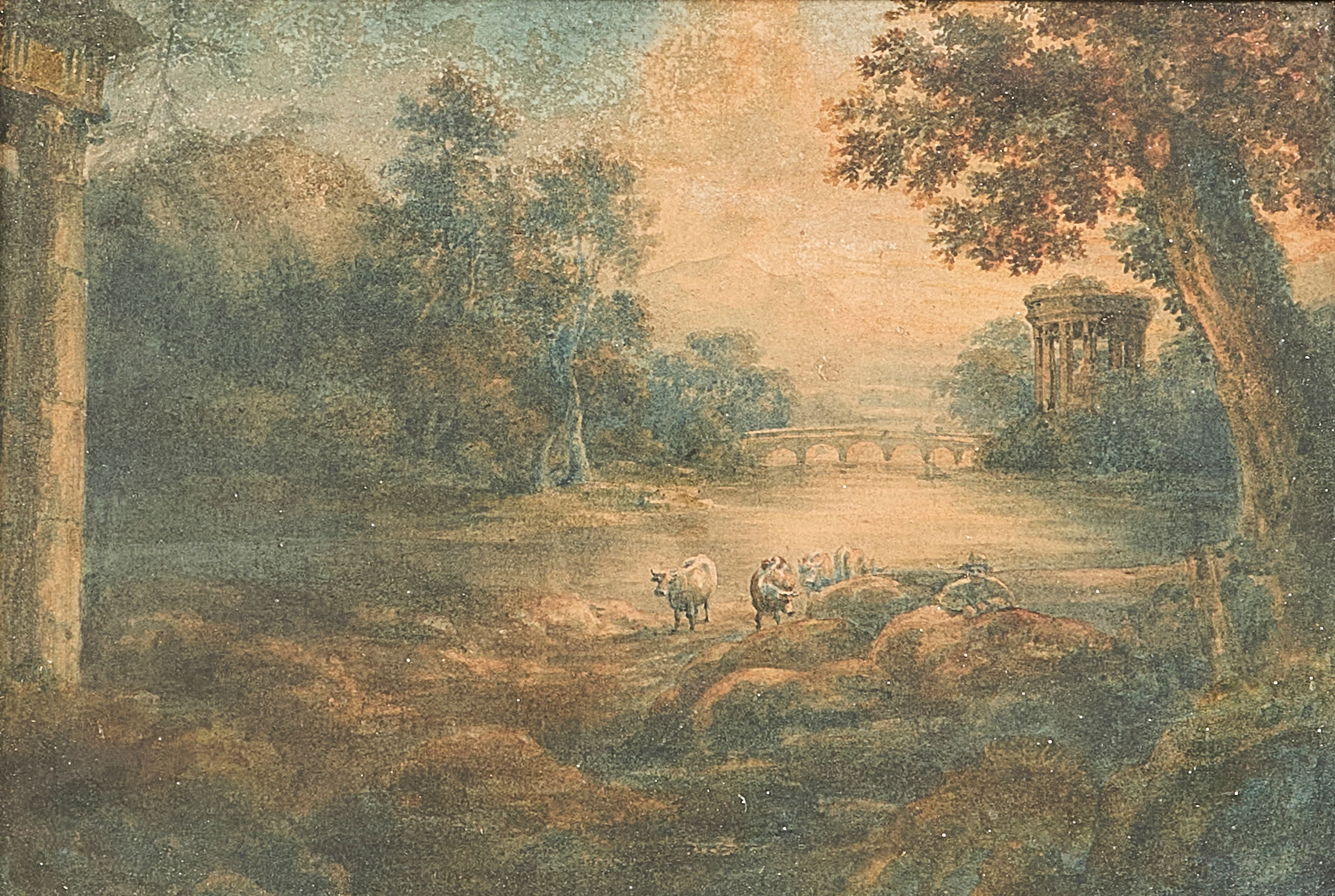 OKÄND KONSTNÄR. AKVARELL, landskap med kor, 1800-tal.