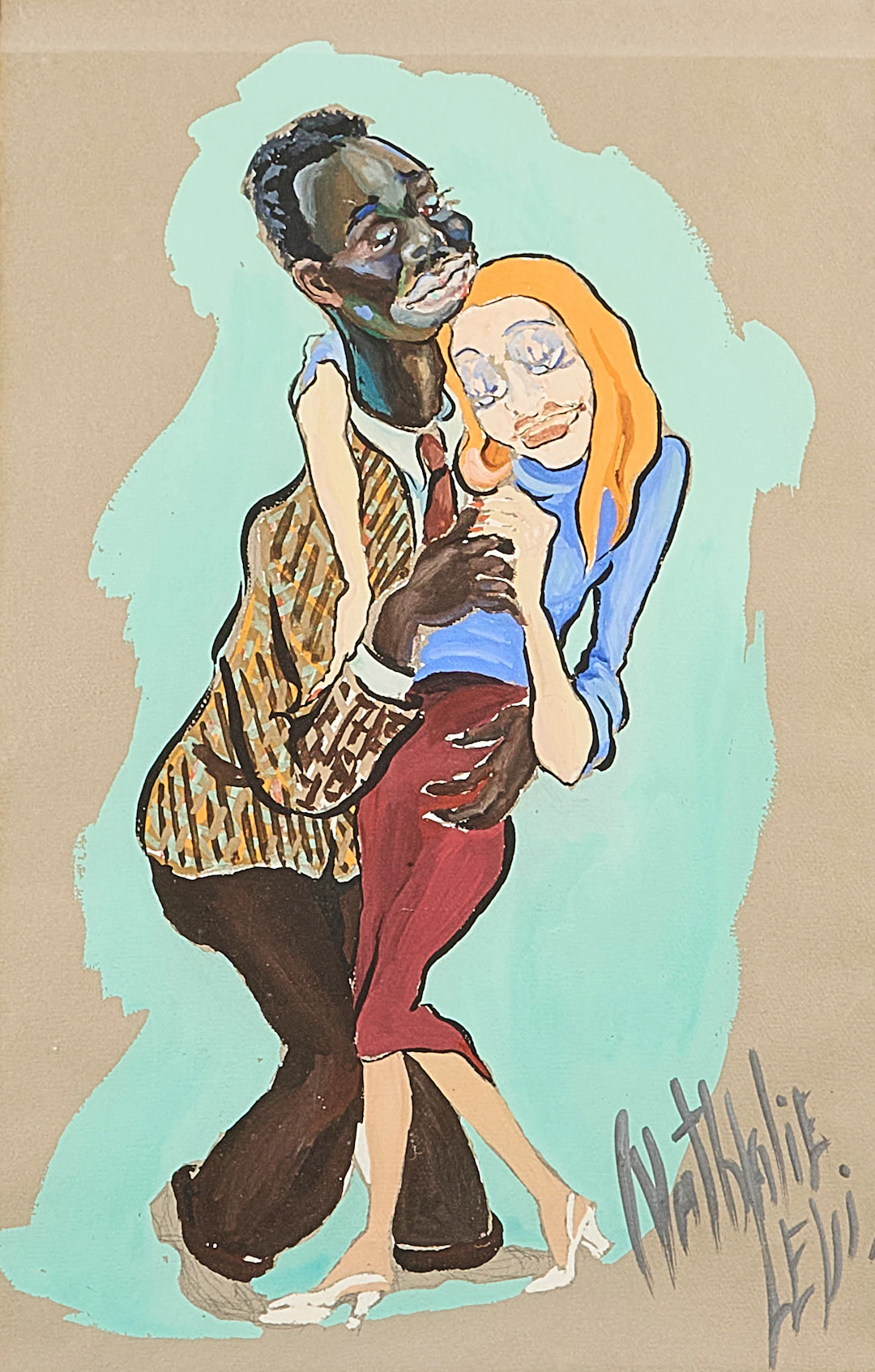 ATHALIE LEVI. Pastell, signerad, dansande par.