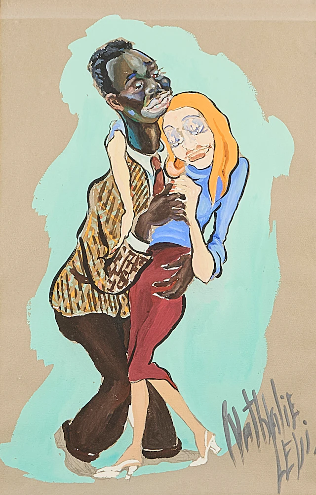 ATHALIE LEVI. Pastell, signerad, dansande par.