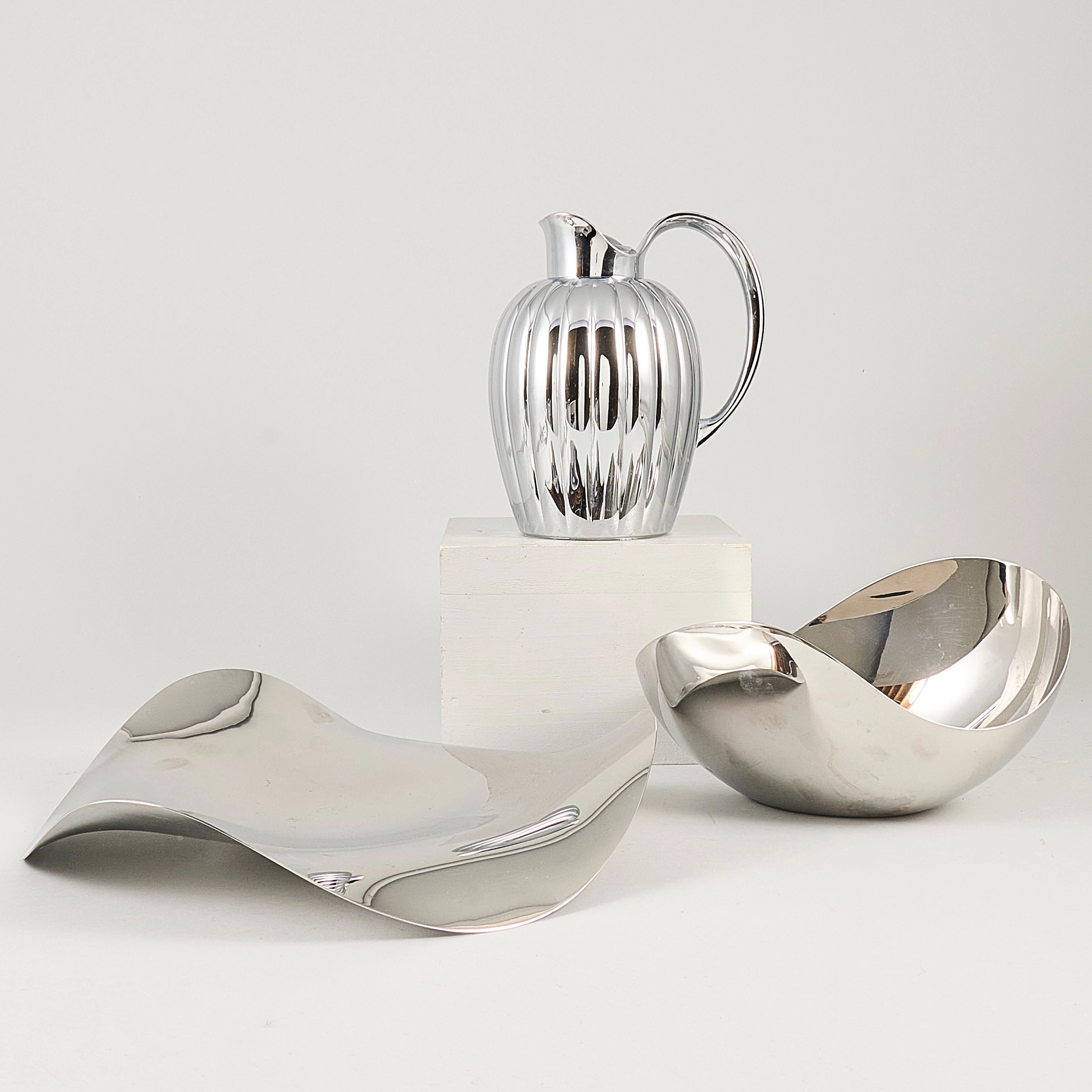 GEORG JENSEN. Skål+fat+termos, rostfritt.