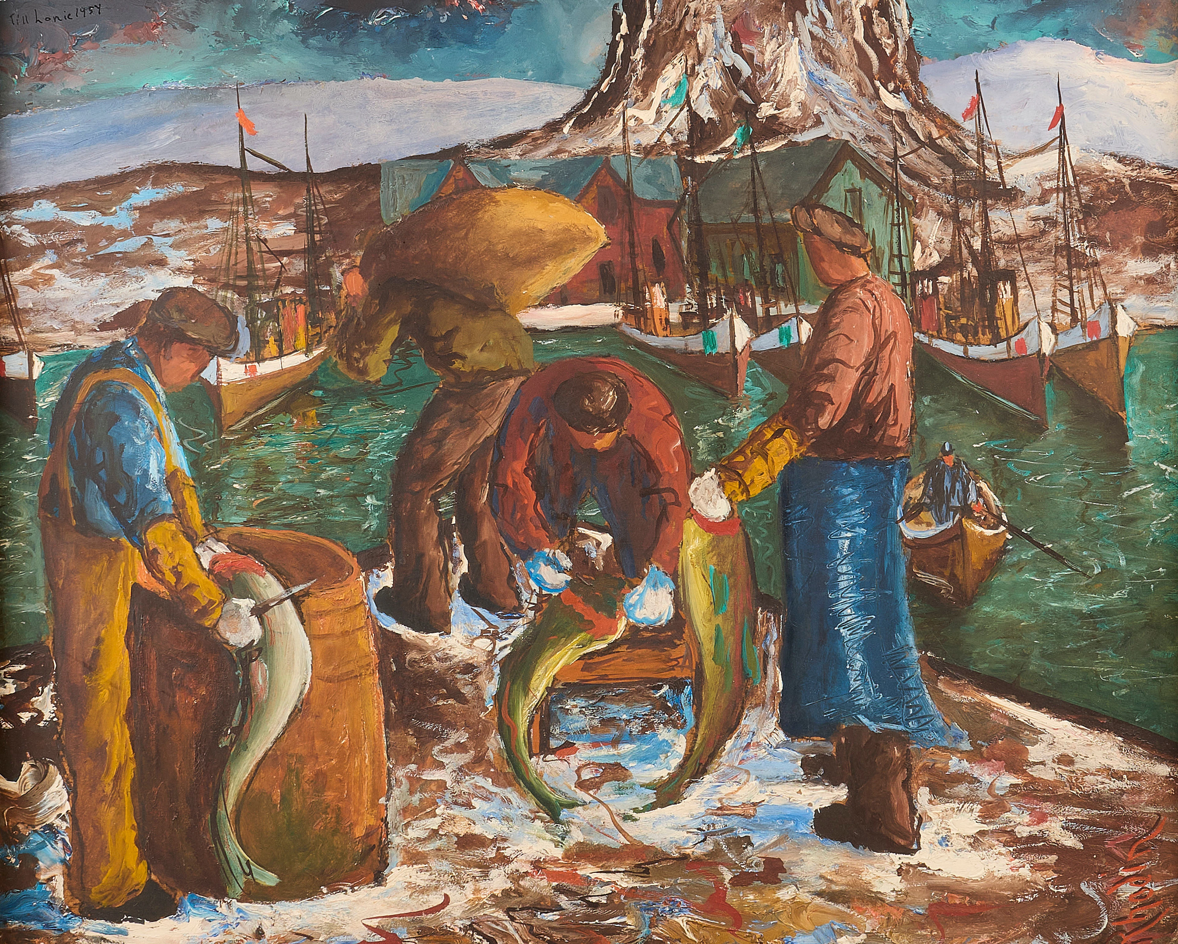 ALESSANDRO RHODIN. Oljemålning, signerad, torskfiskare i Nordnorge, pannå.