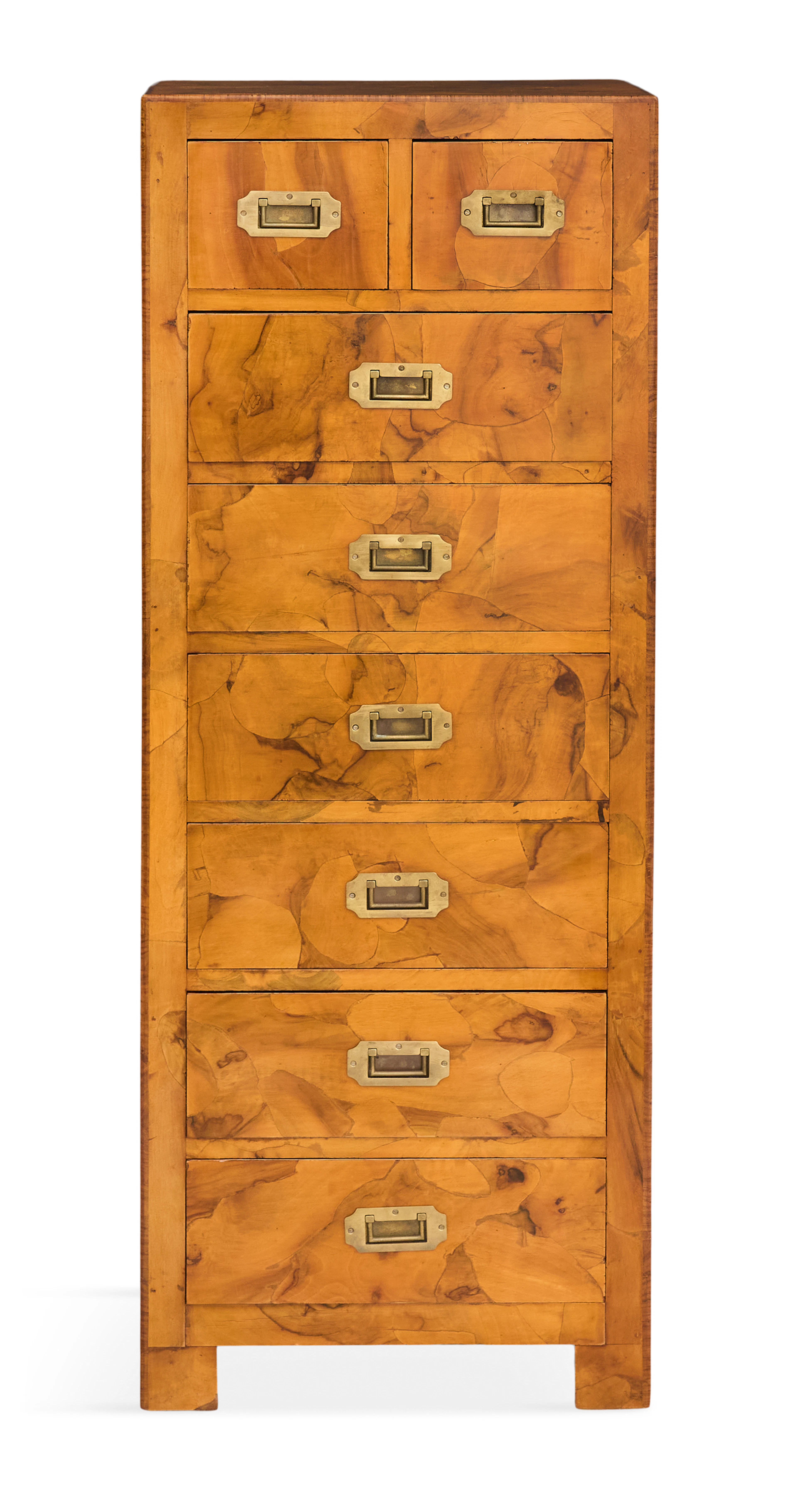 Italian Mid-Century Olivewood Campaign-Style Tall Chest