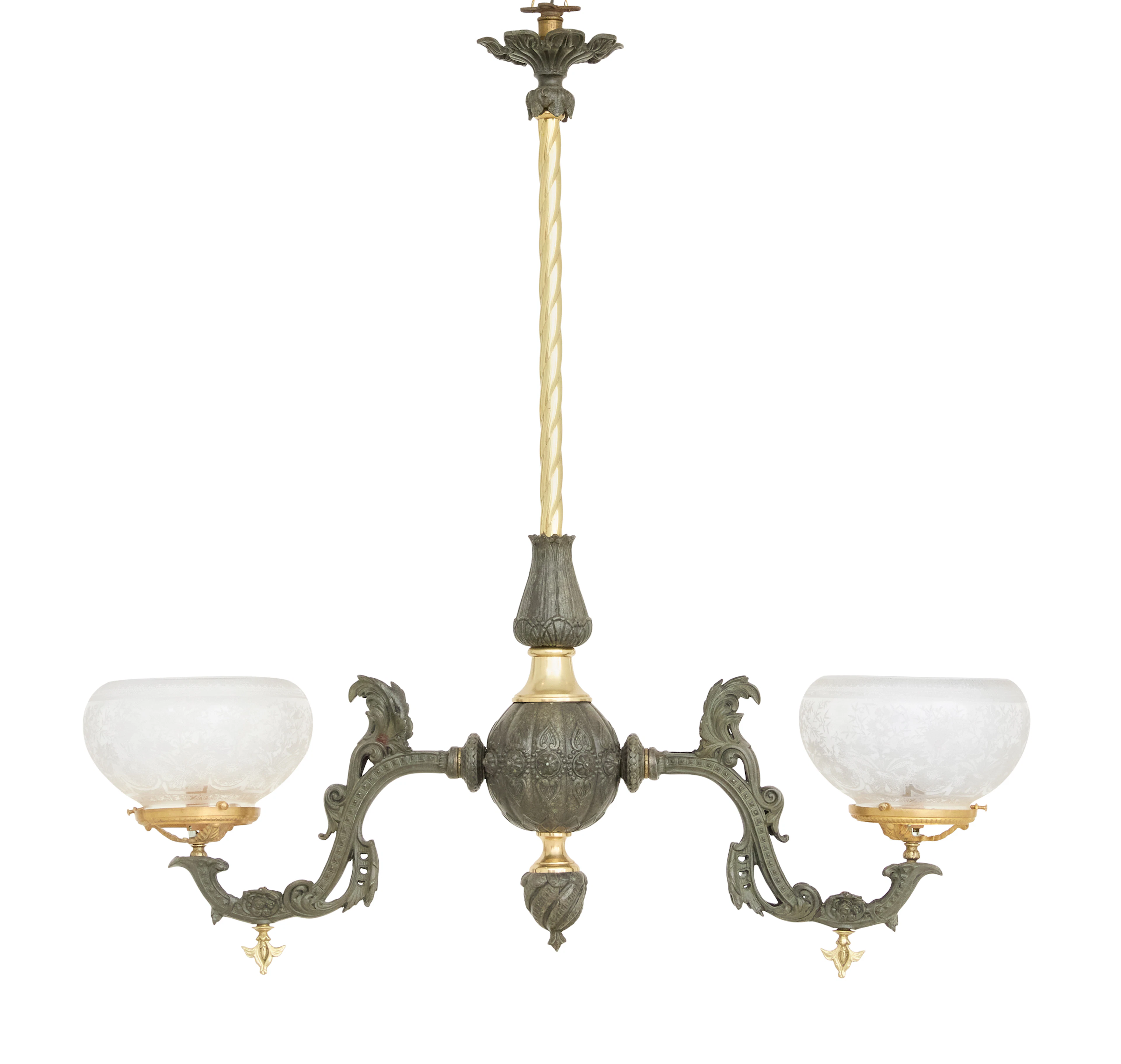 Patinated Metal and Brass Gasolier