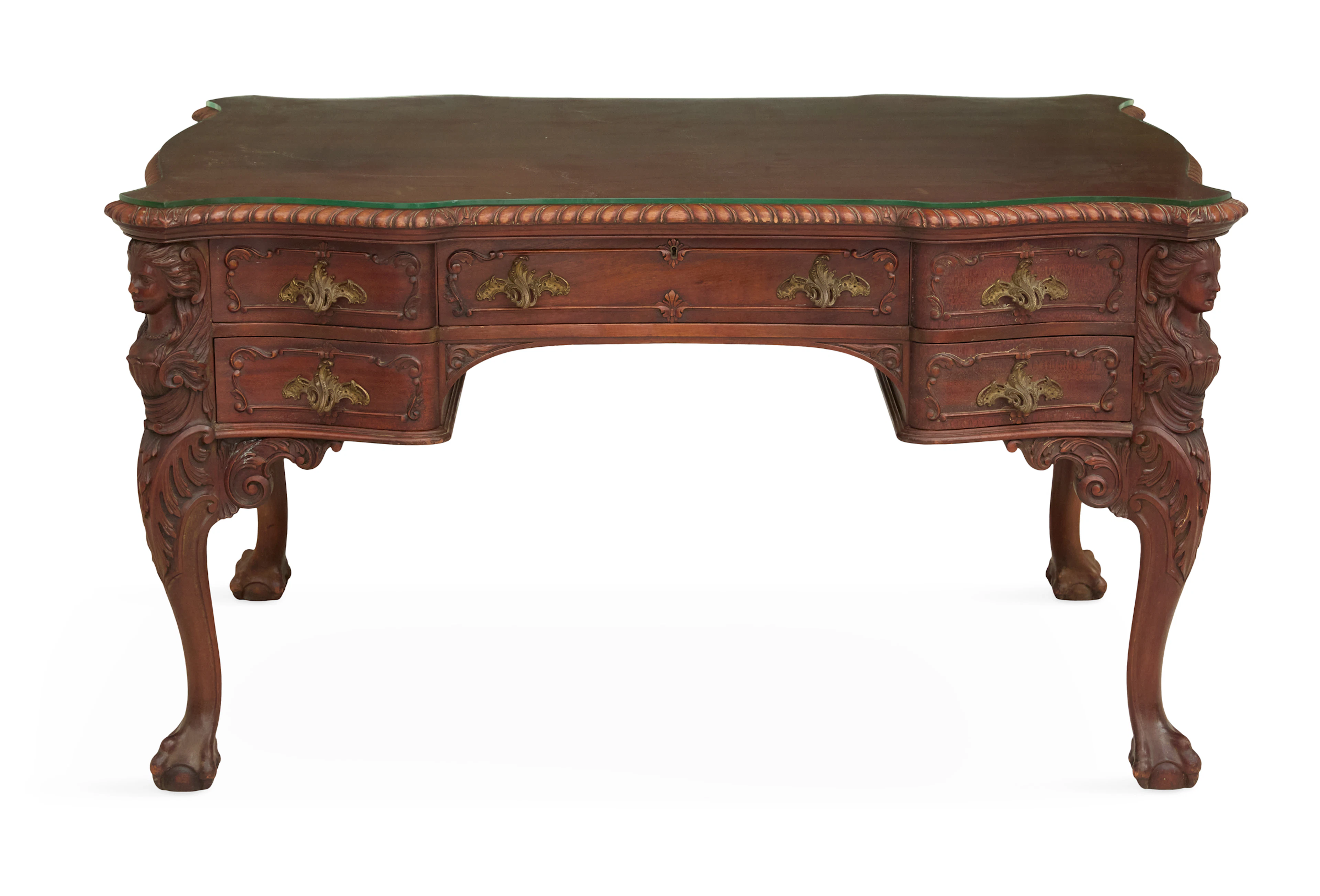American Carved Mahogany Partner's Desk