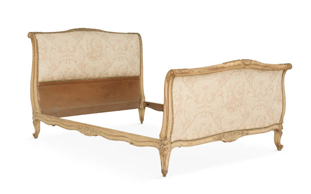 Louis XV-Style Polychrome and Upholstered Bed