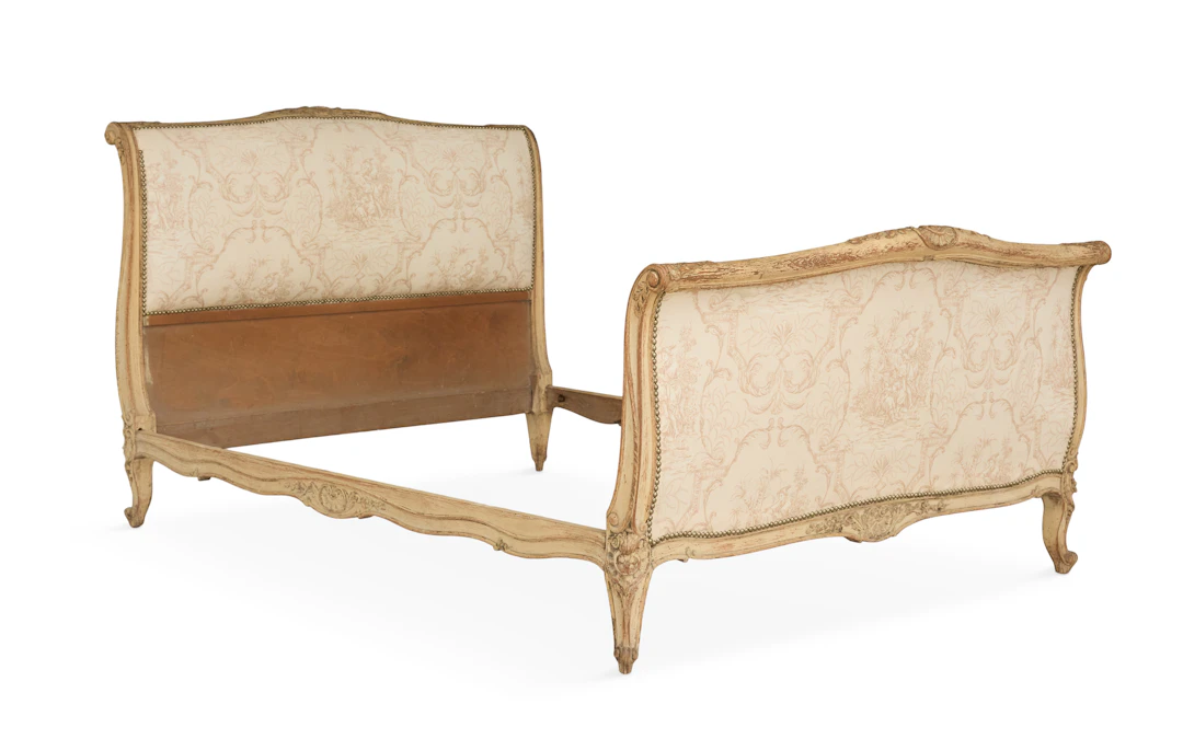 Louis XV-Style Polychrome and Upholstered Bed