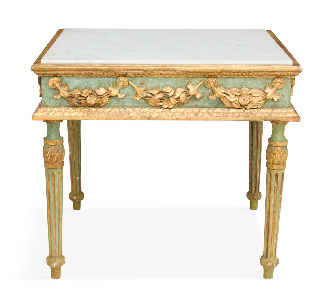 Italian Polychrome, Parcel-Gilt and Marble-Top Center Table
