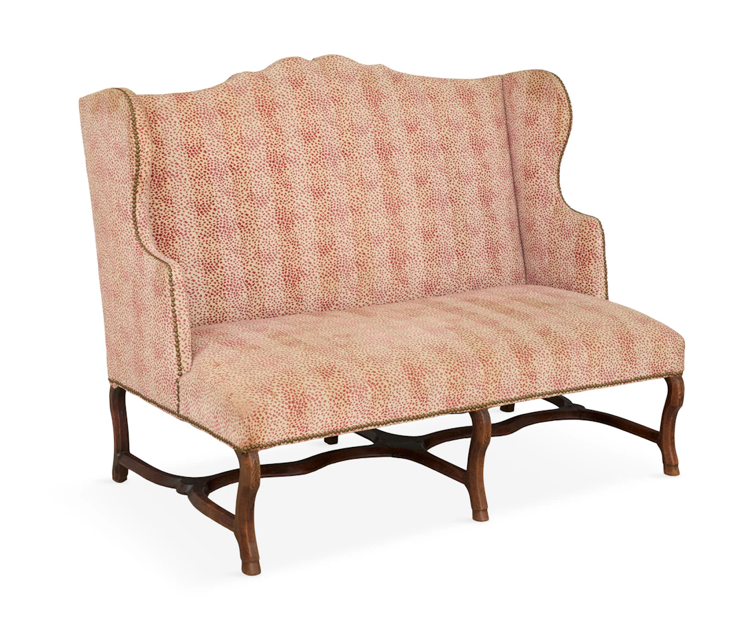 French Provincial Walnut Wingback Settee