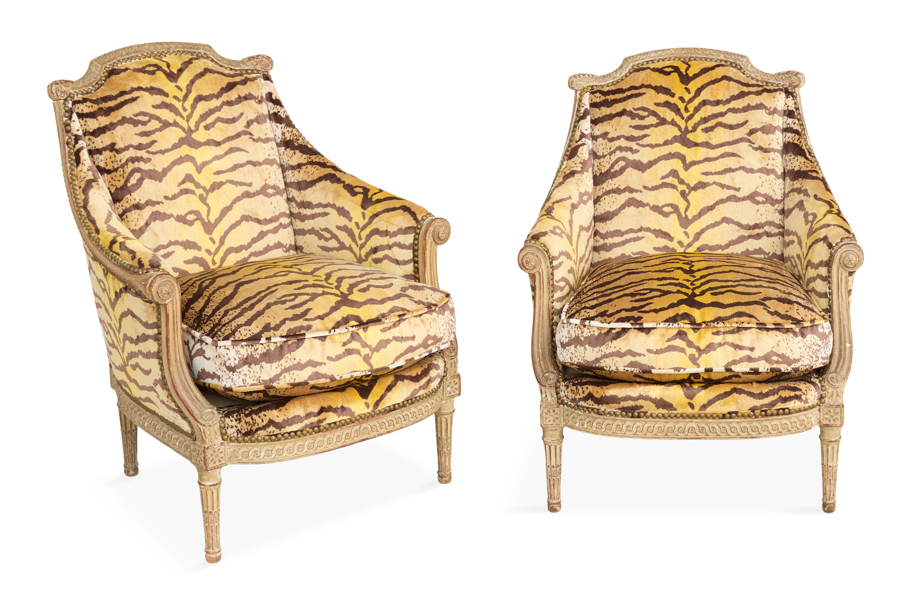 Pair of Louis XVI-Style Polychrome Bergeres