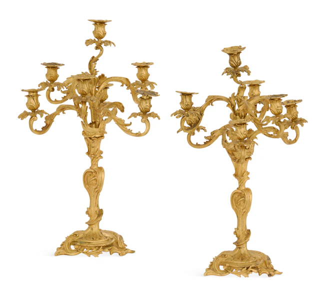 Pair of French Belle Epoque Gilt-Bronze Candelabra