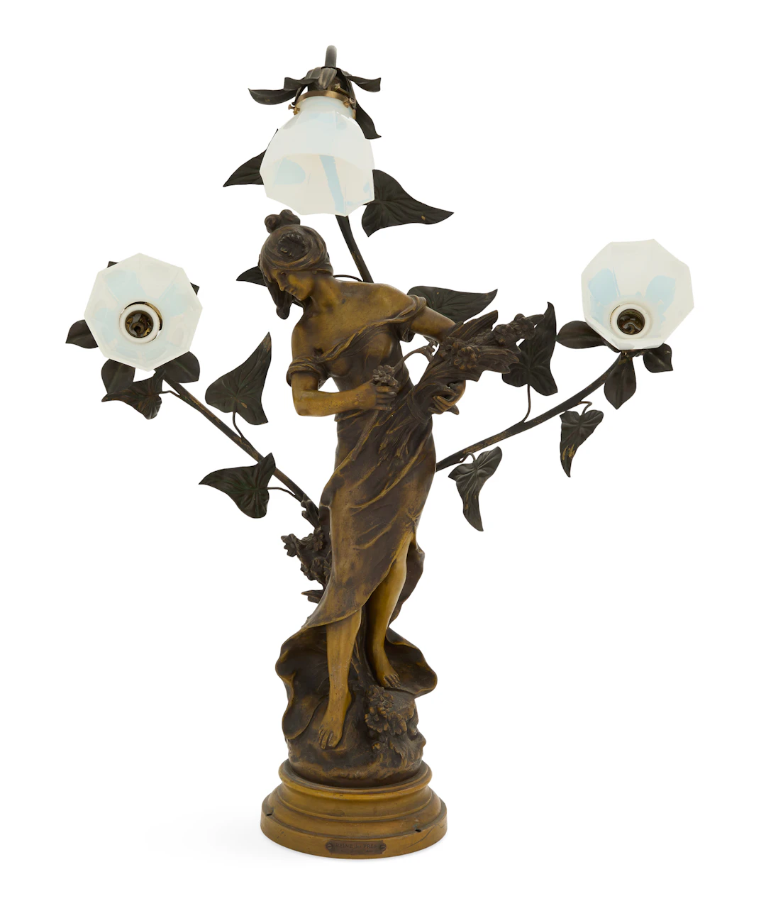French Art Nouveau Patinated Metal Figural Lamp