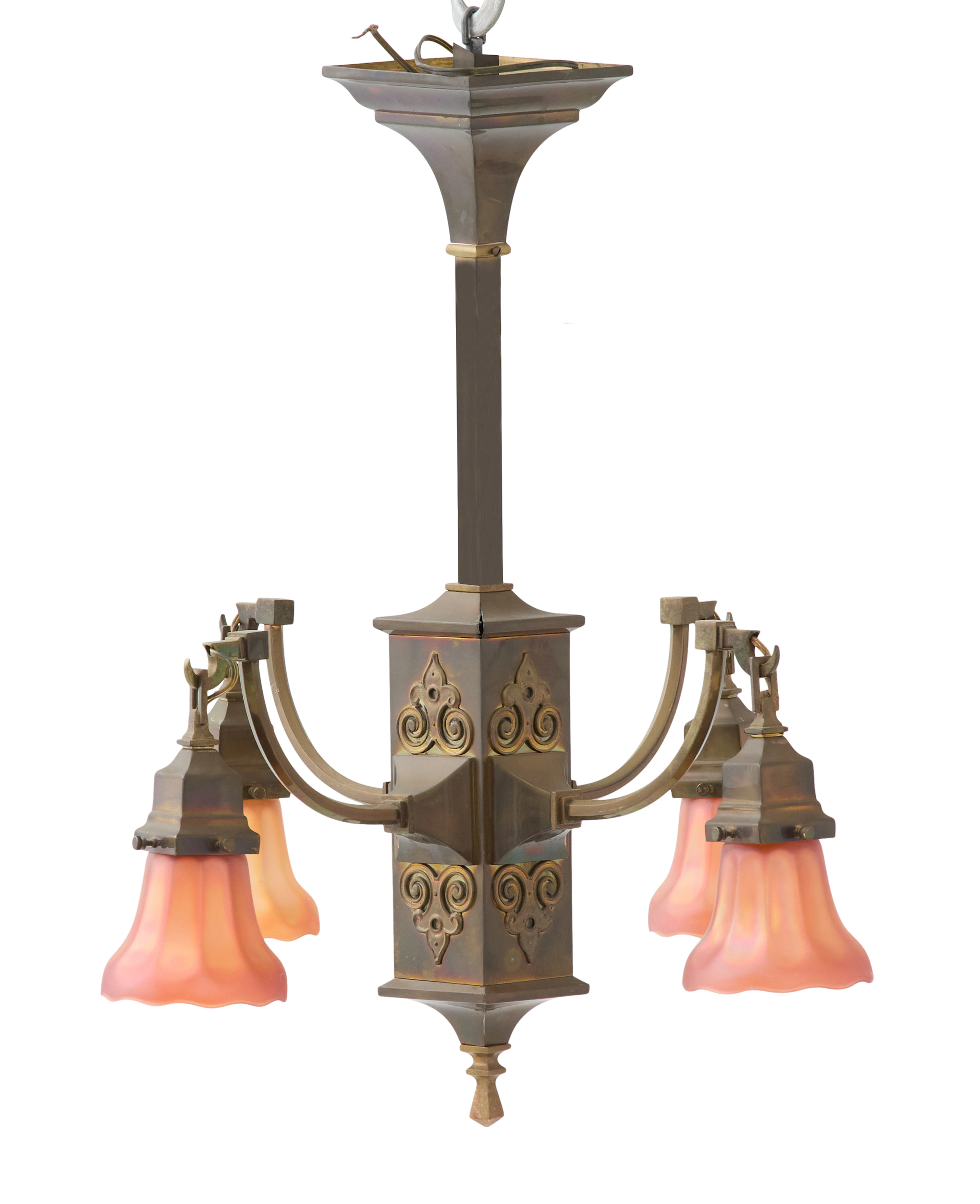 American Arts-and-Crafts Brass Chandelier