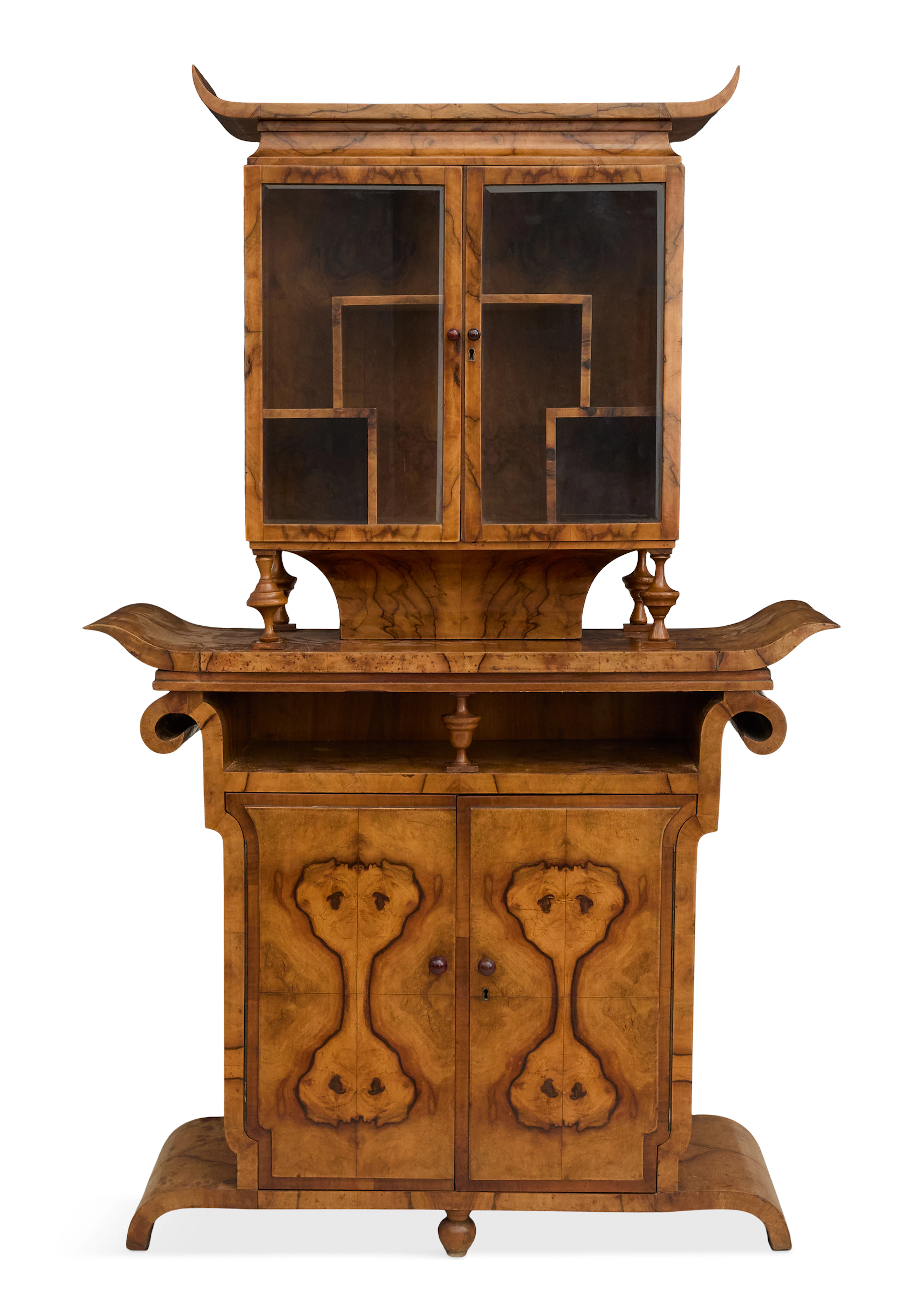 Highly Unusual Italian Art Deco Burl Wood Cabinet