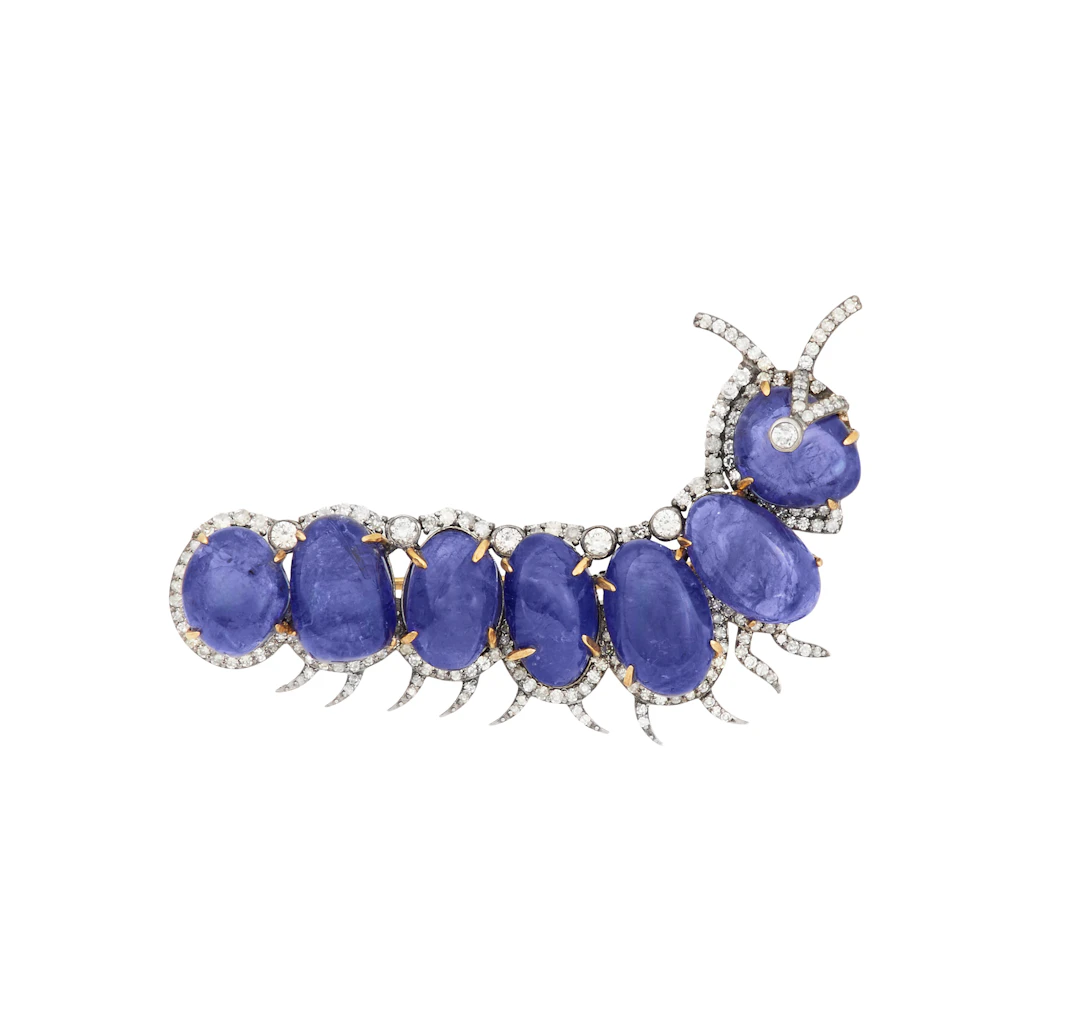 Tanzanite and Diamond Caterpillar Brooch