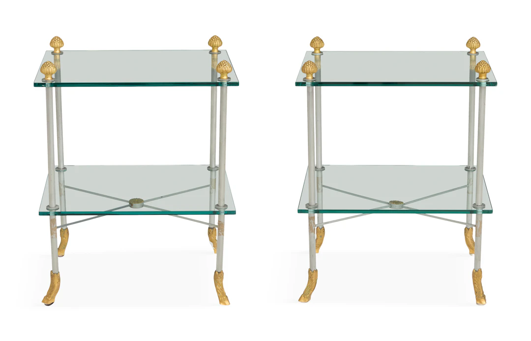 Pair of Maison Jansen-Style Steel and Brass Tables