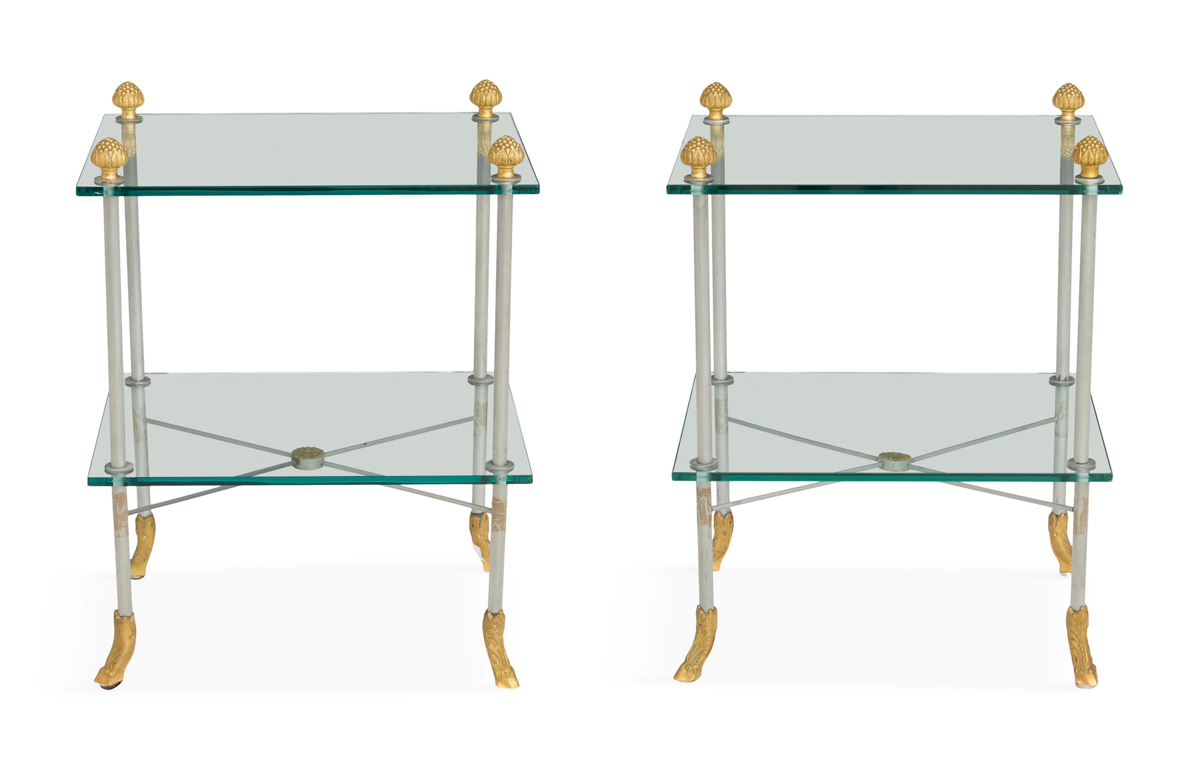 Pair of Maison Jansen-Style Steel and Brass Tables