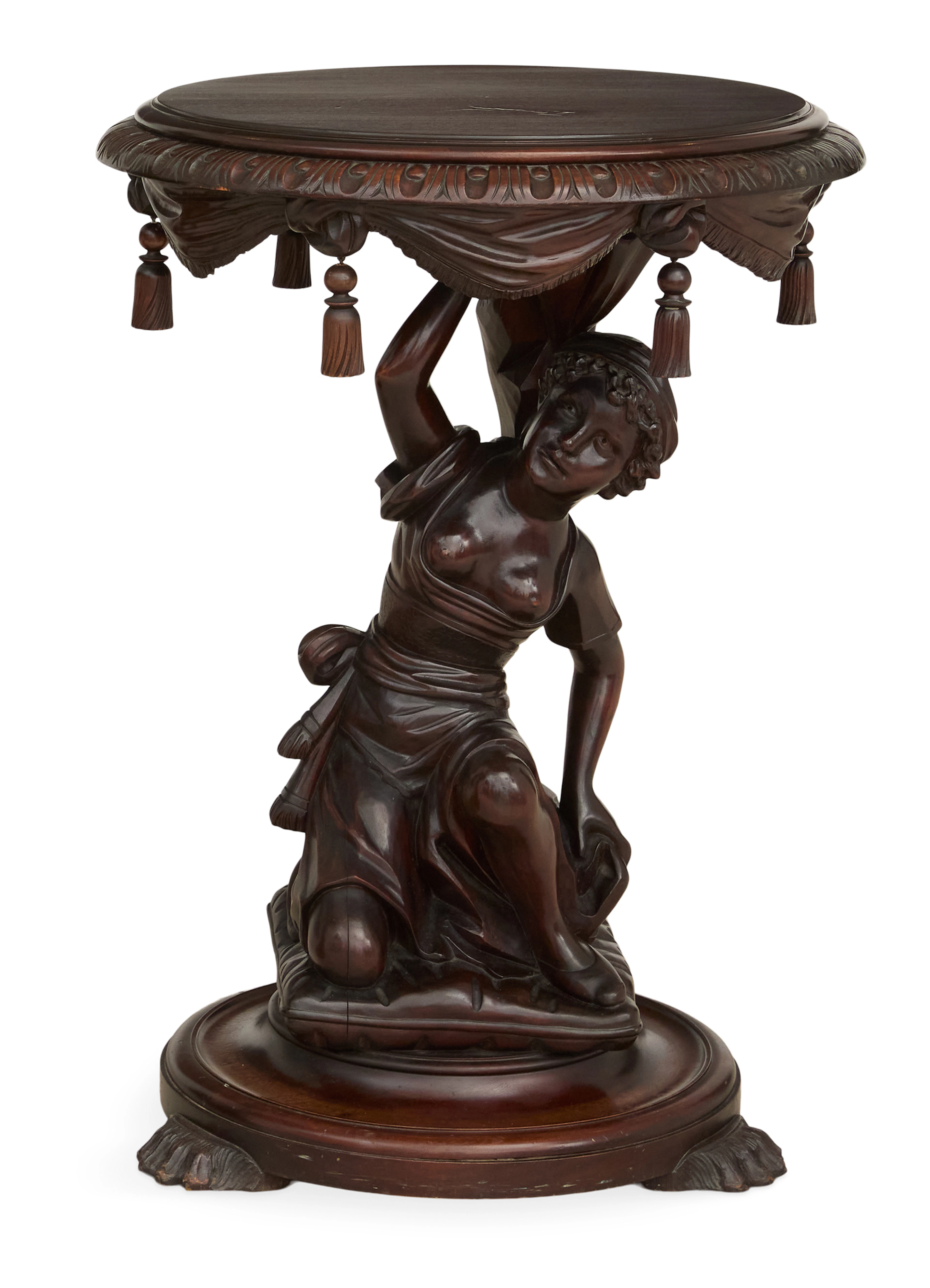 American Carved Mahogany Figural Side Table