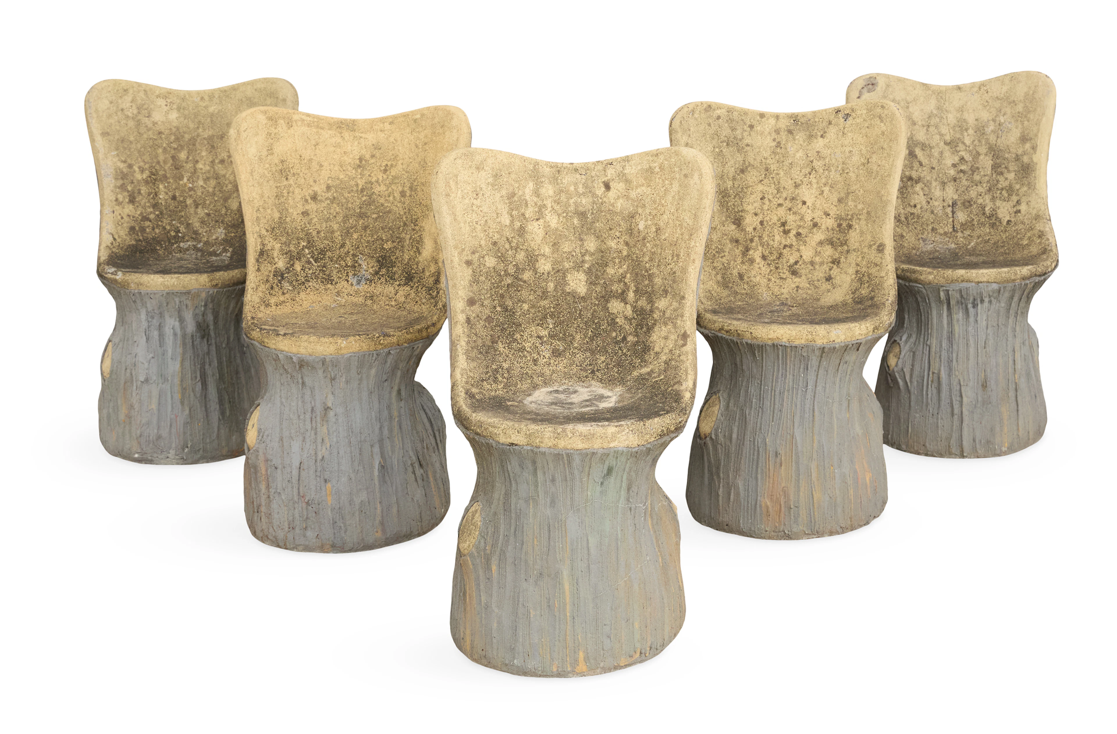 Set of Five French "Rustic" Cast-Stone Garden Chairs