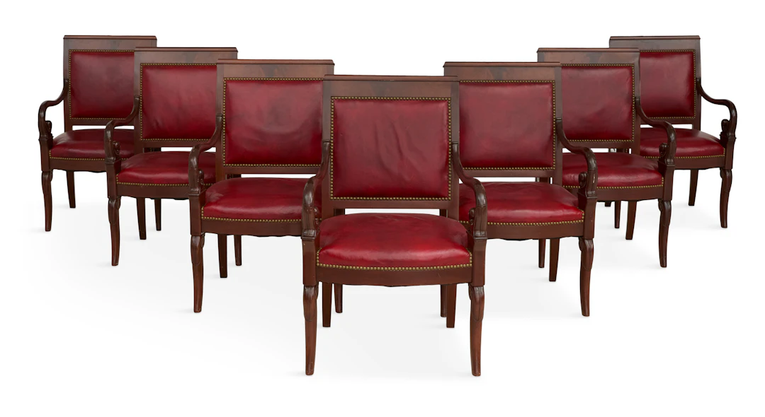 Suite of Seven Mahogany Armchairs