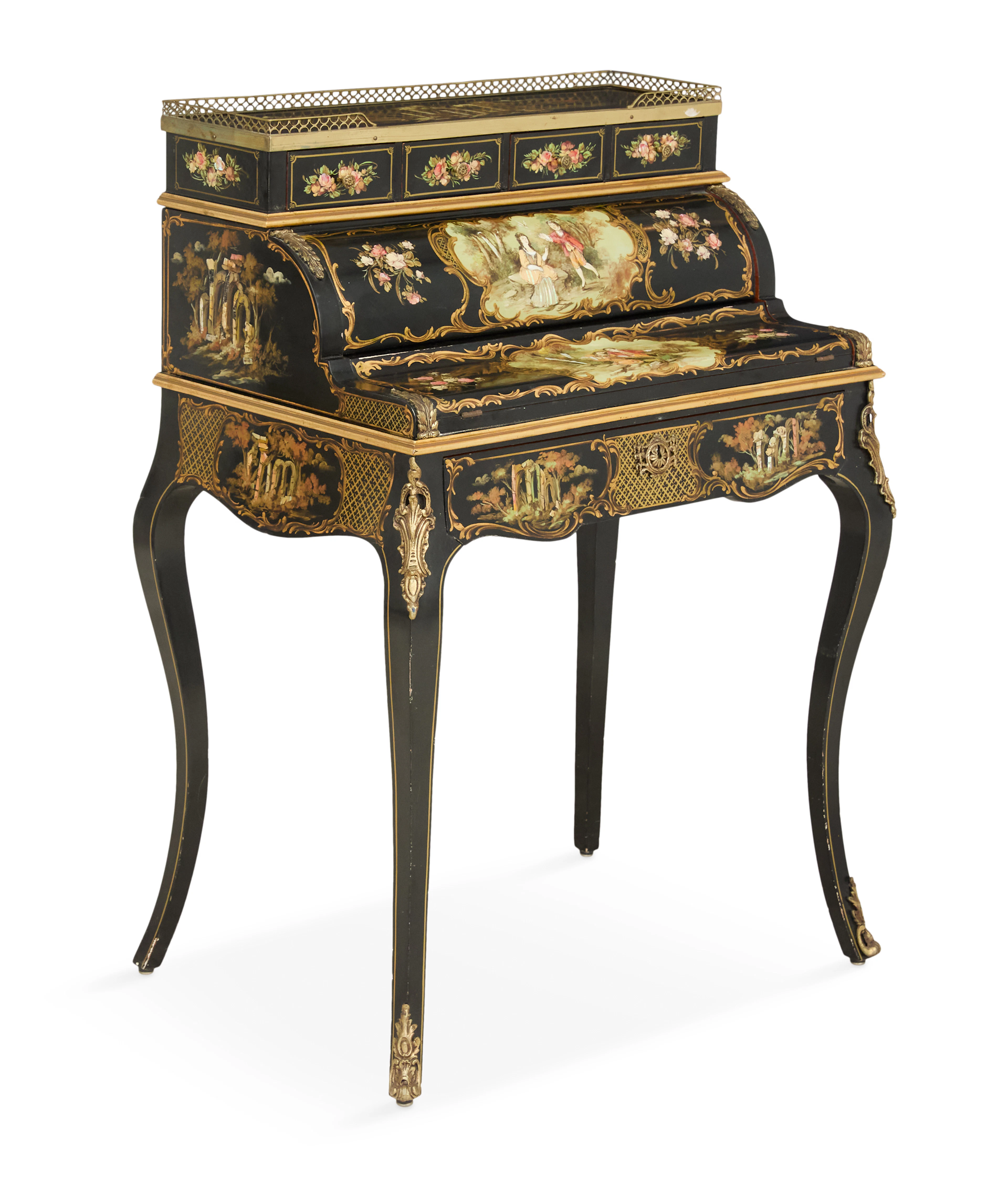 Louis XV-Style Ebonized Japanned Mechanical Writing Desk