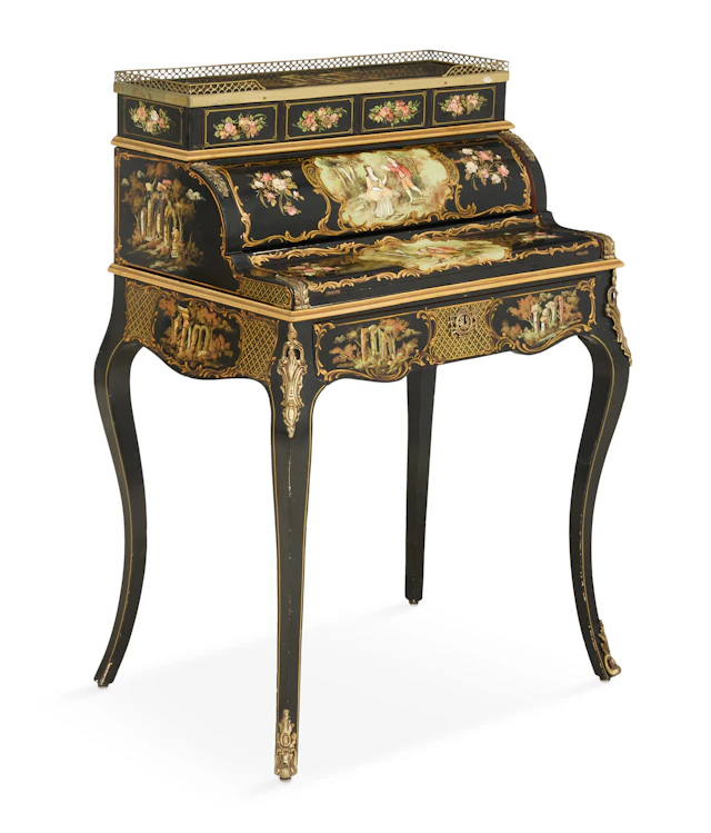 Louis XV-Style Ebonized Japanned Mechanical Writing Desk