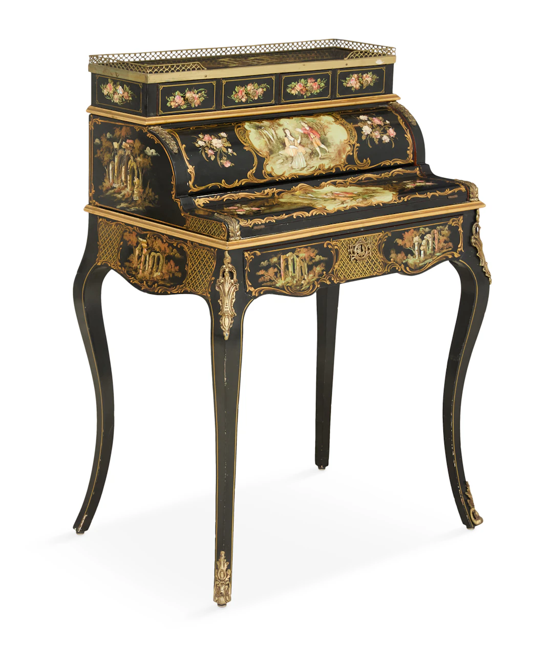 Louis XV-Style Ebonized Japanned Mechanical Writing Desk
