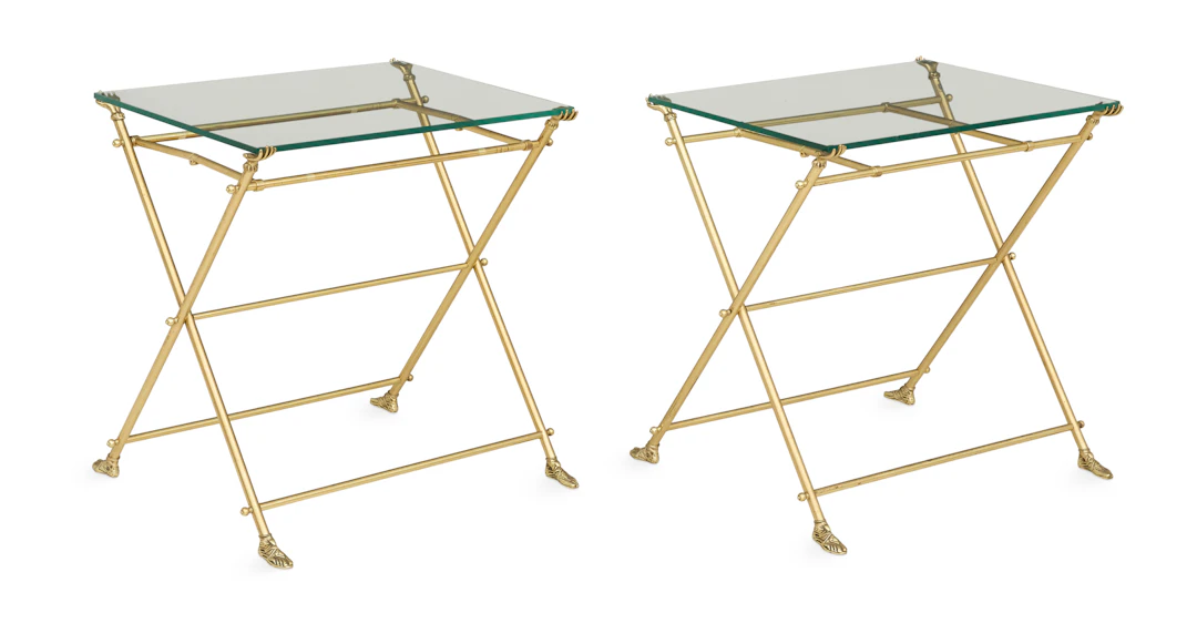 Pair of Directoire-Style Brass and Plate-Glass Side Tables