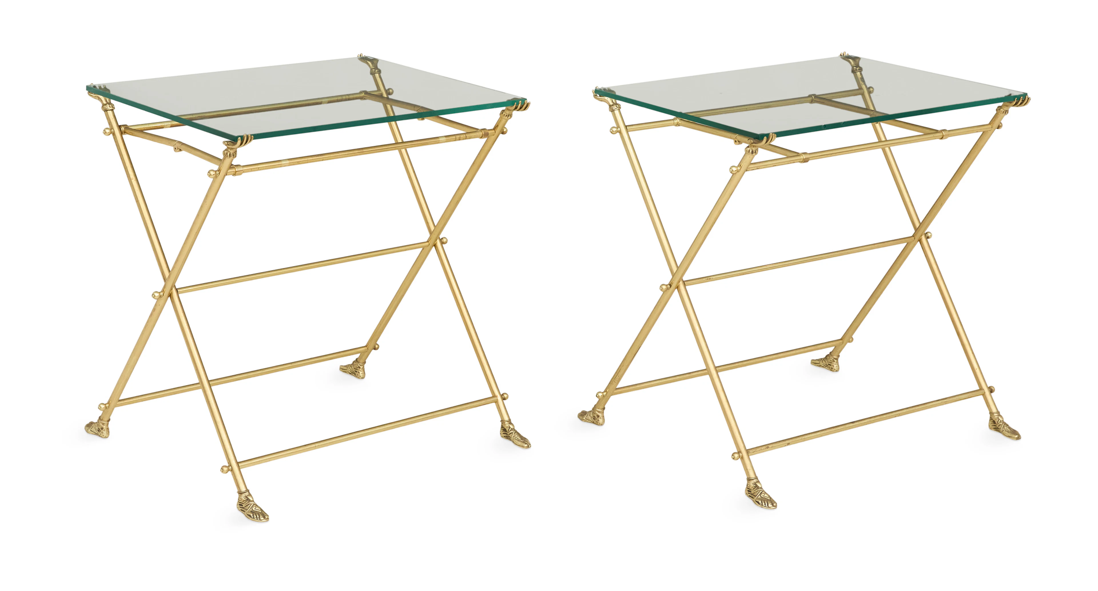 Pair of Directoire-Style Brass and Plate-Glass Side Tables