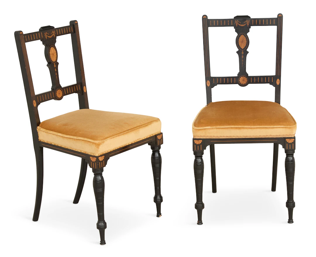 Pair of Aesthetic Movement Ebonized and Inlaid Side Chairs