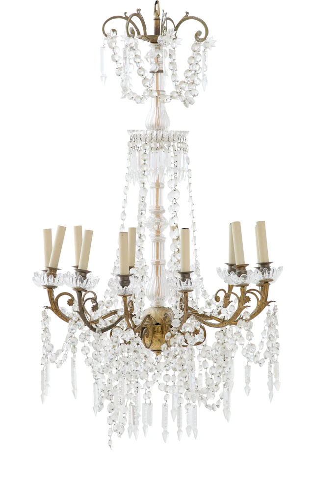 French Brass and Crystal Chandelier