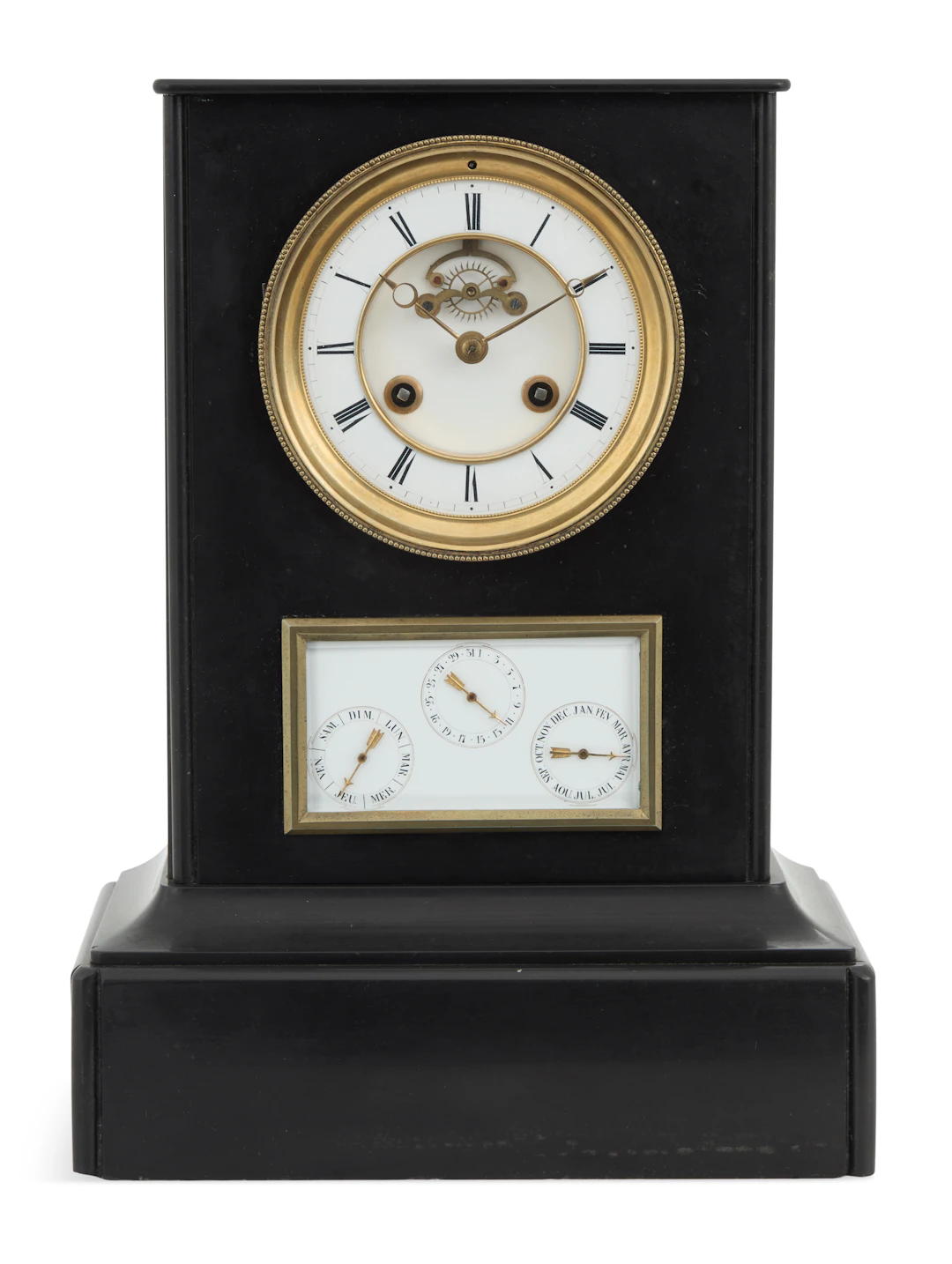 French Black Marble Calendar Clock