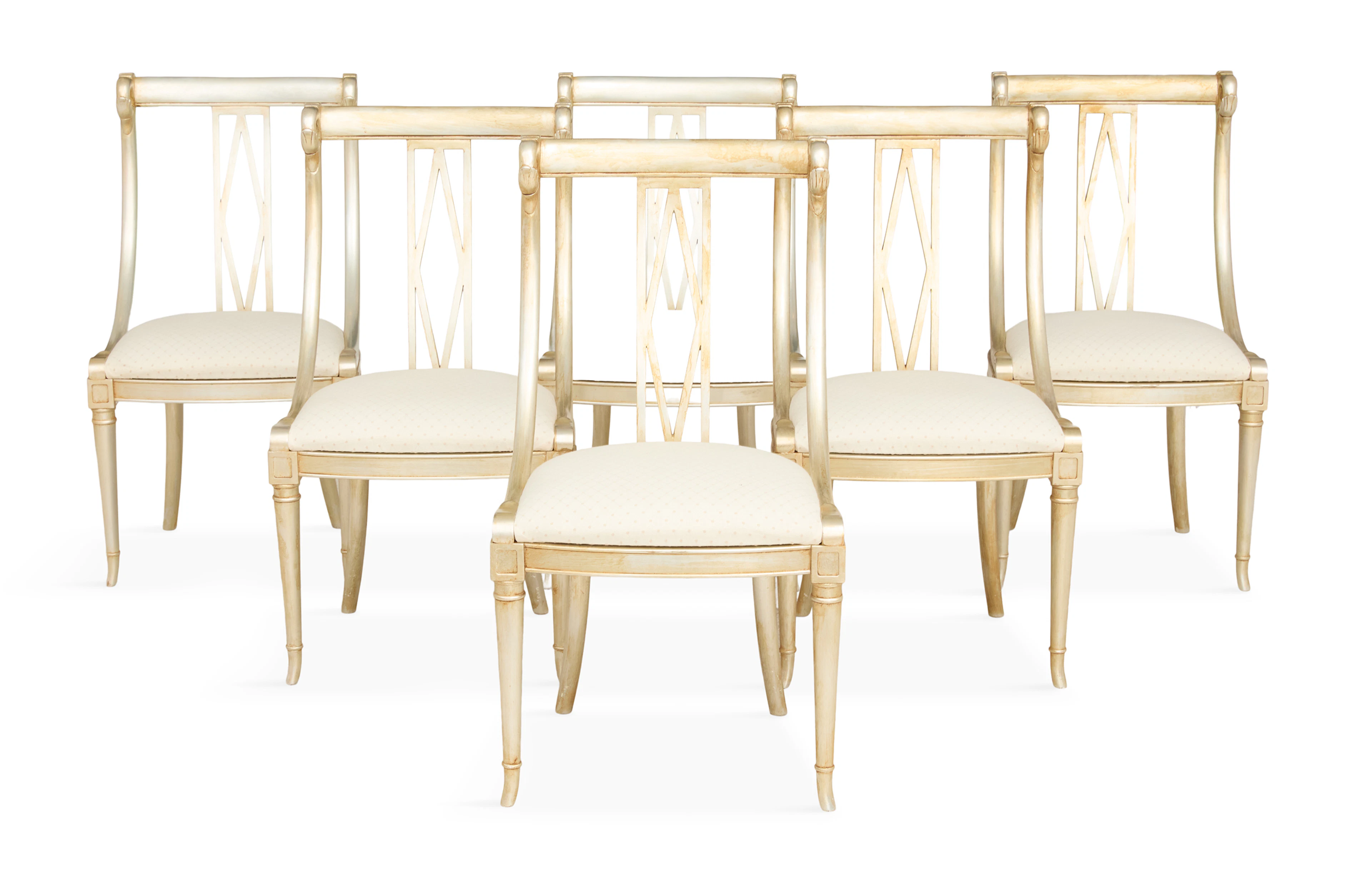 Suite of Six Hollywood Regency Silver-Leaf Chairs