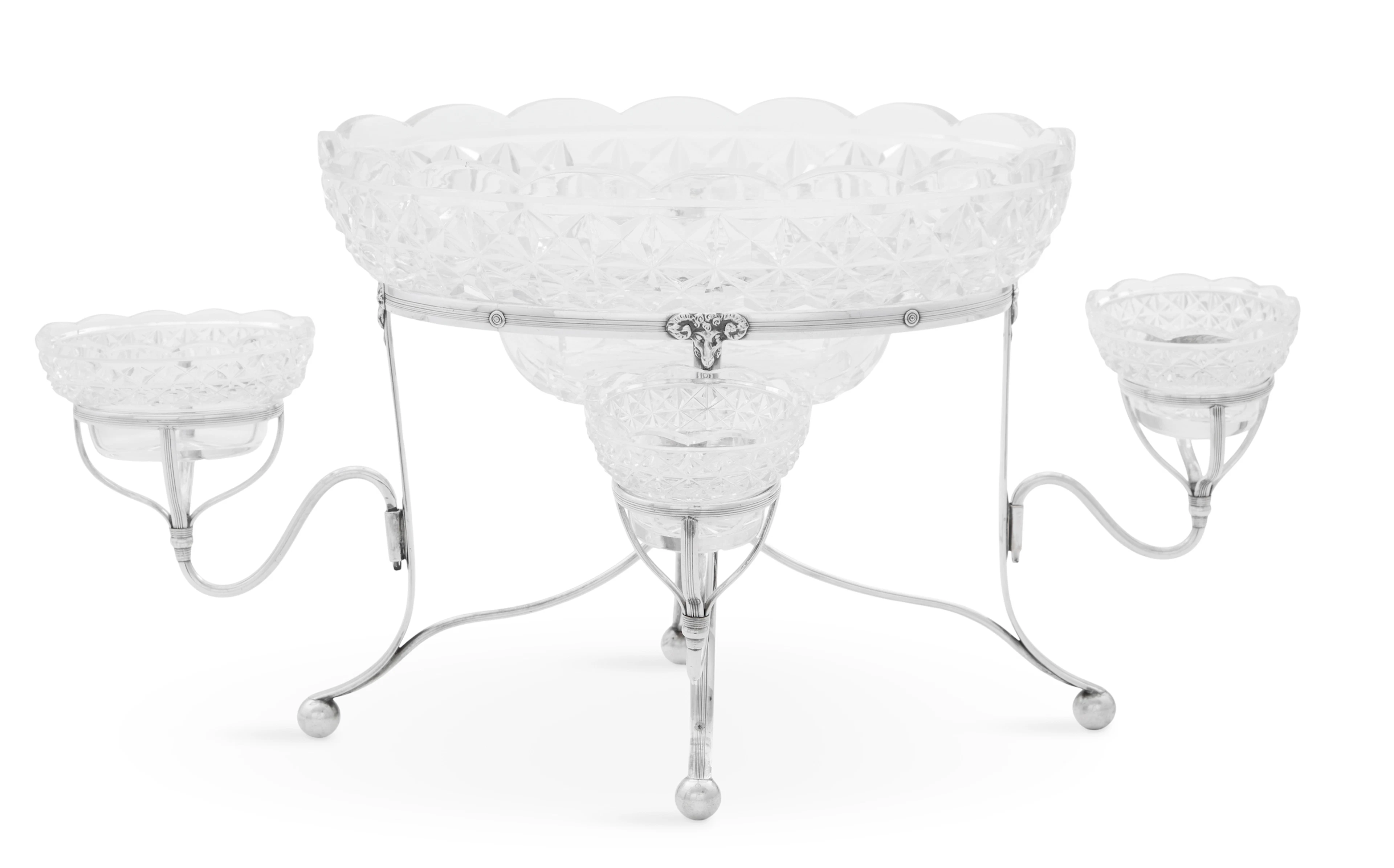 English Silverplate and Glass Epergne