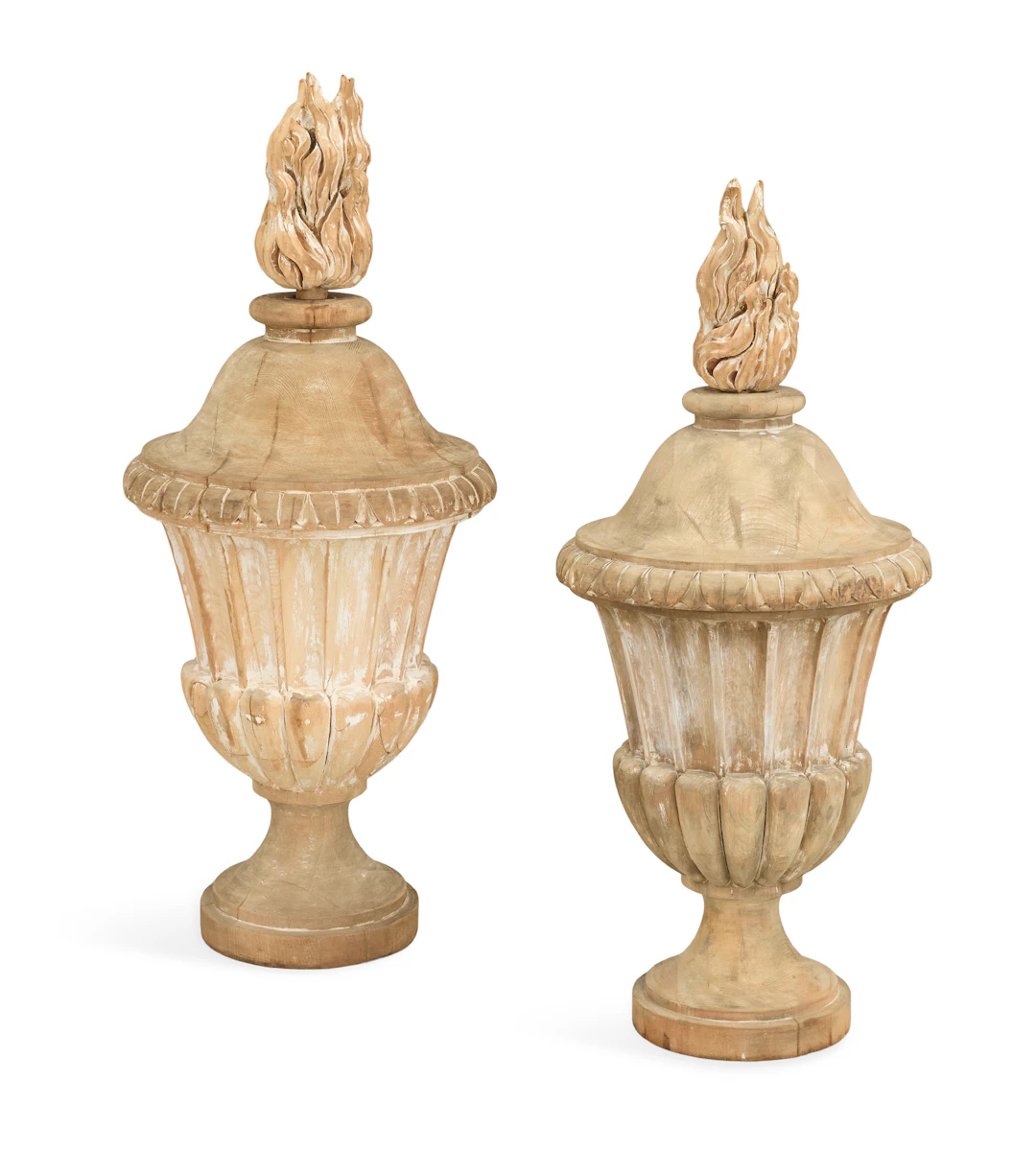 Large Pair of French Carved Wooden Urns
