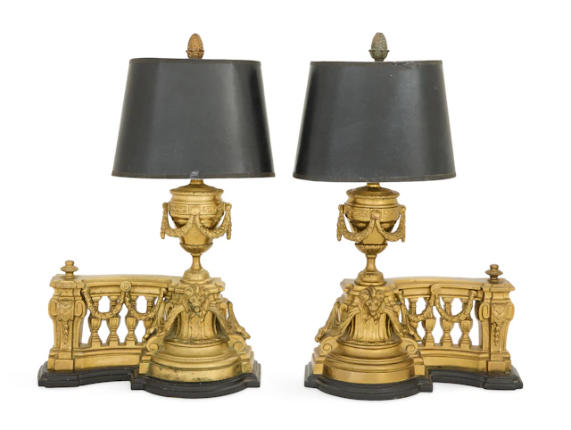 Pair of Napoleon III Bronze Chenet Lamps