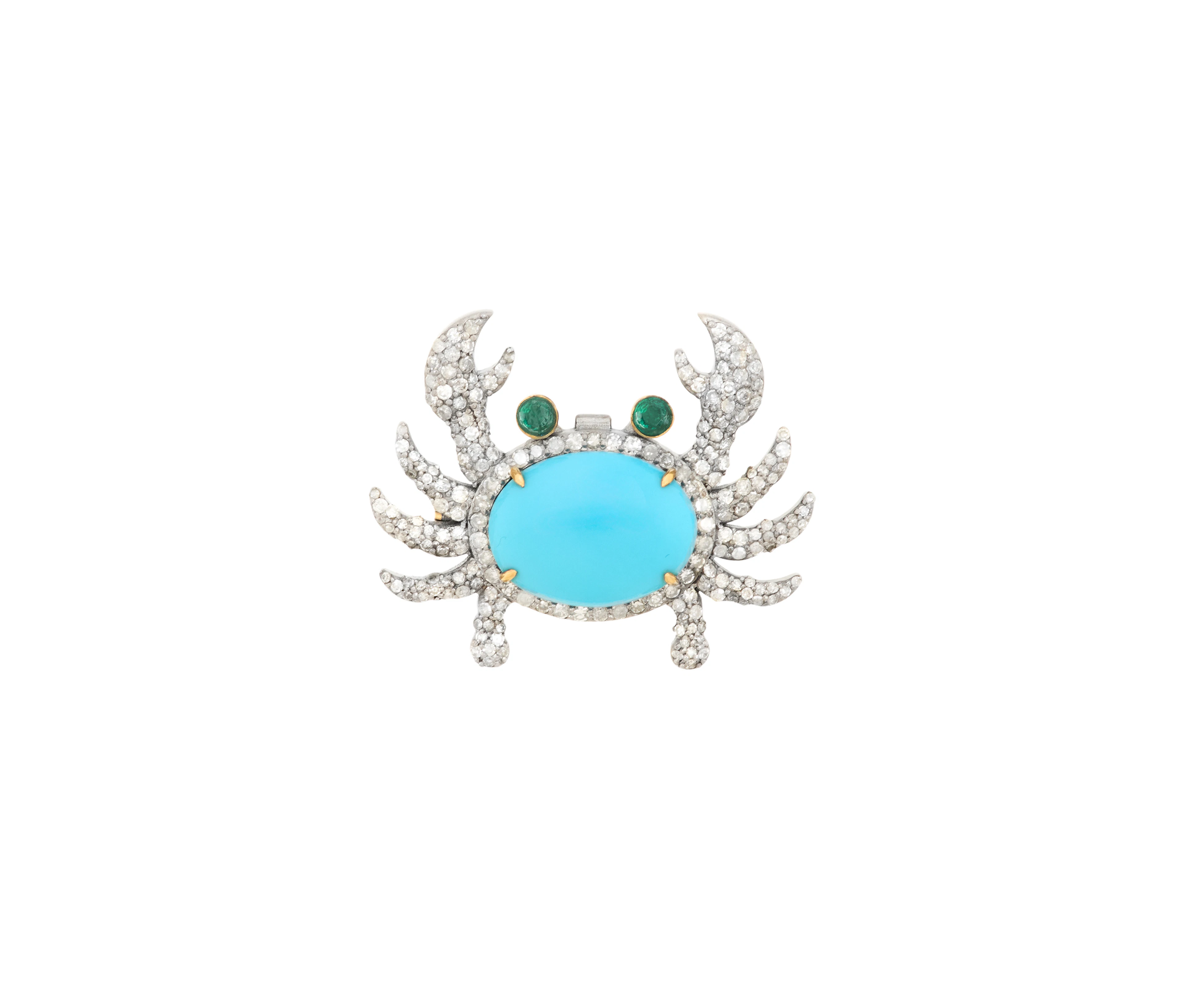 Turquoise and Diamond Crab Brooch/Pendant