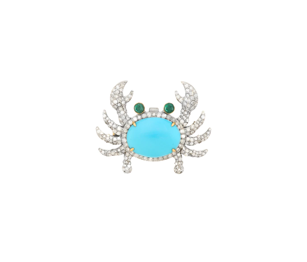 Turquoise and Diamond Crab Brooch/Pendant