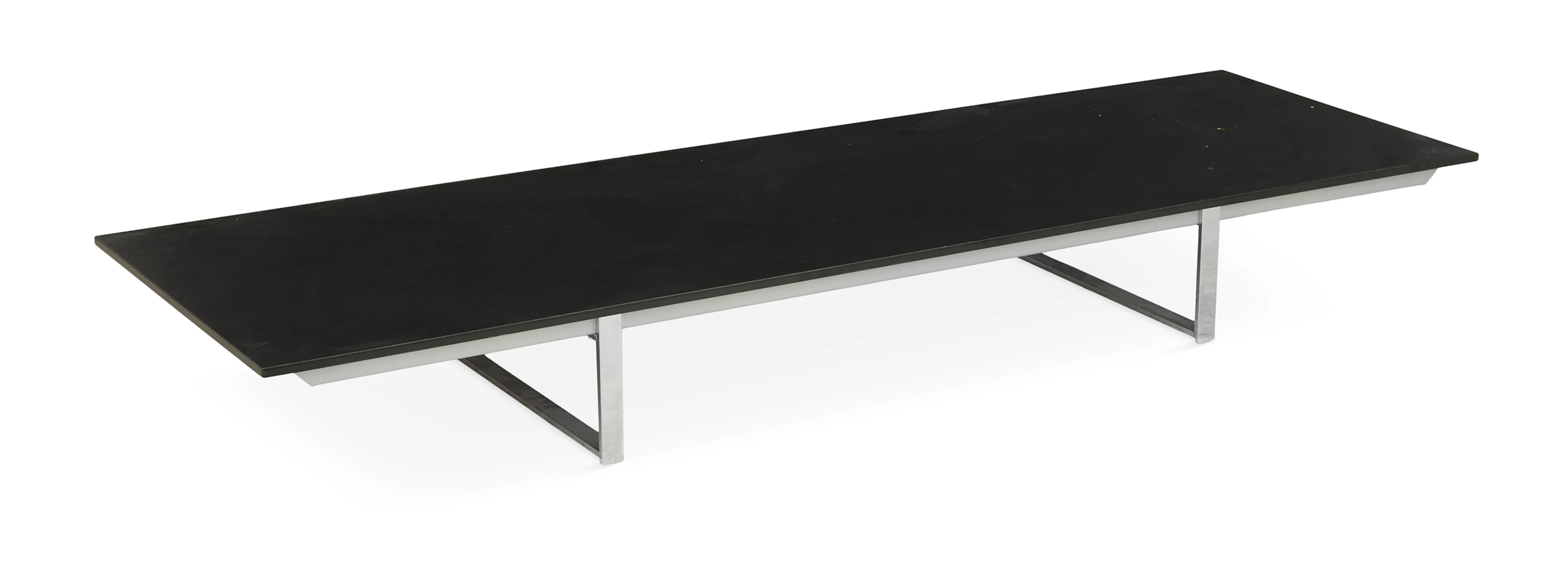 Rectangular Ebonized Wood and Steel Low Table