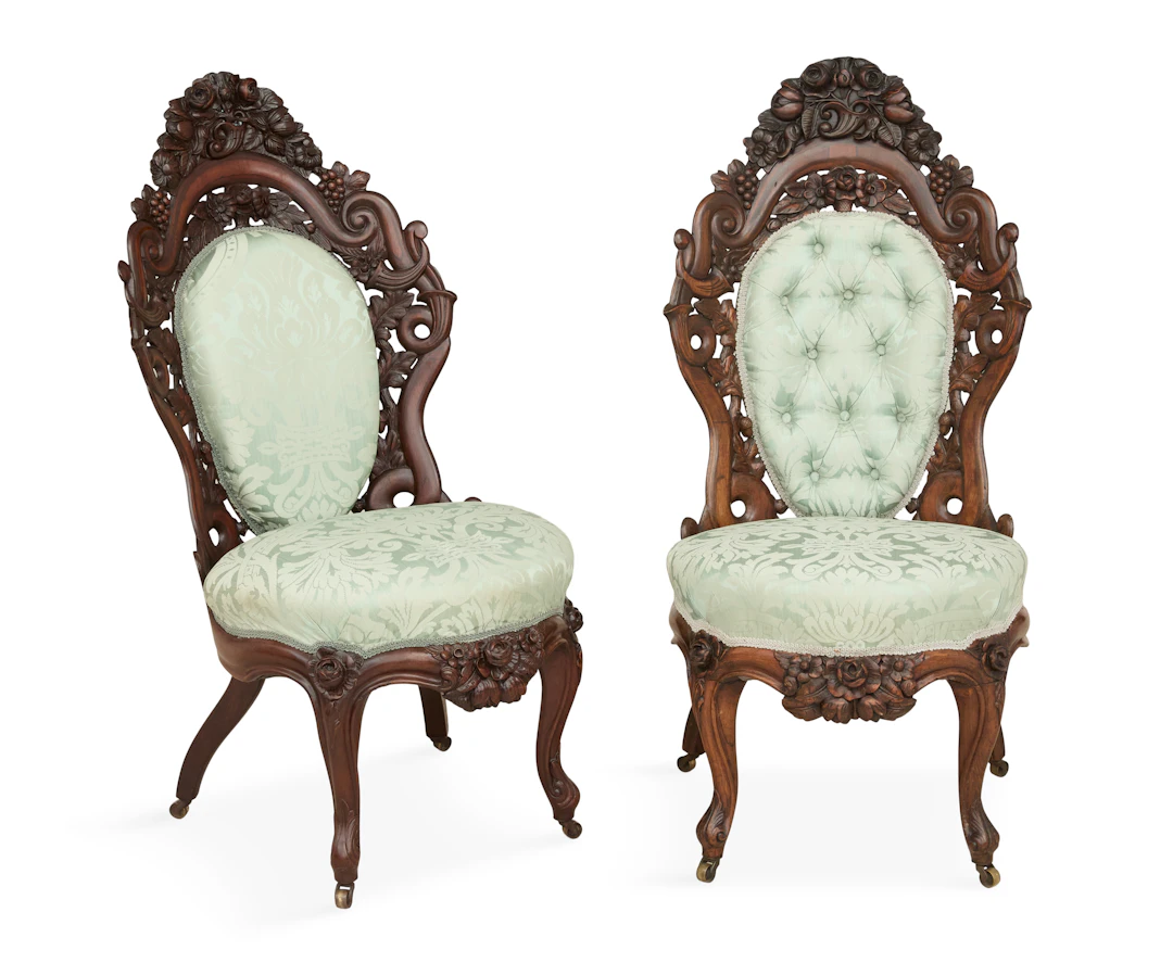 Pair of American Rococo Revival Laminated Rosewood Side Chairs