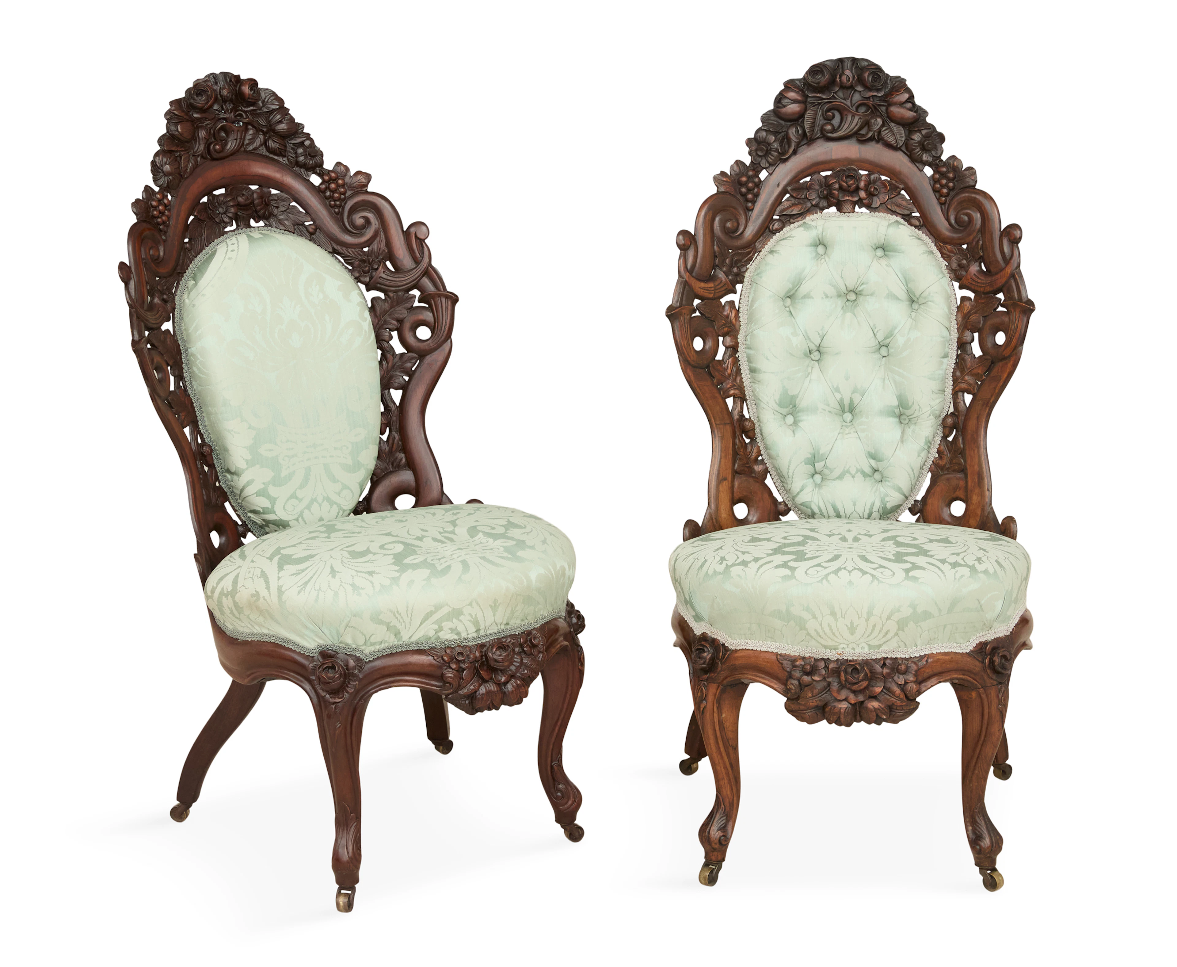 Pair of American Rococo Revival Laminated Rosewood Side Chairs