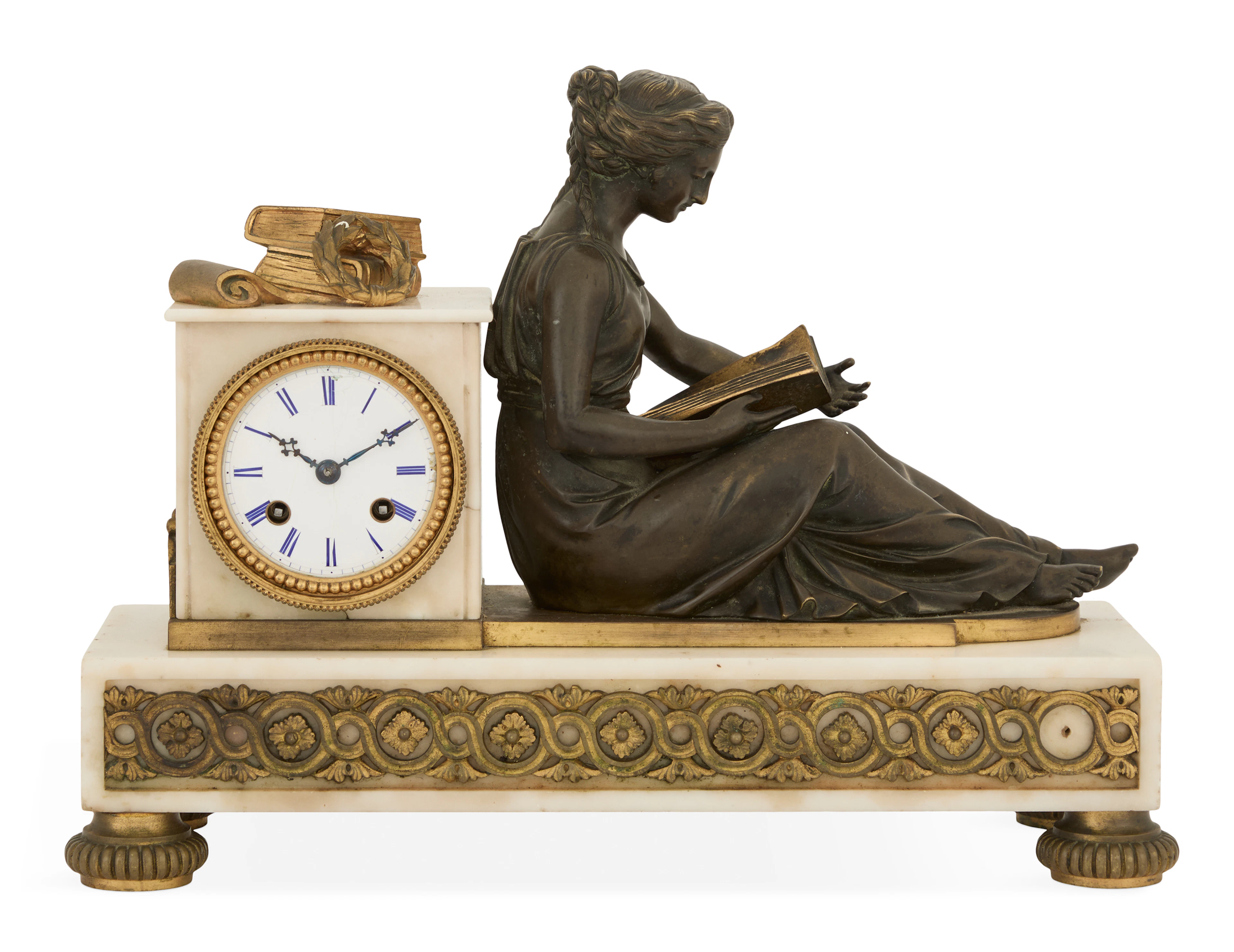 French Neo-Grec Bronze-Mounted Marble Clock