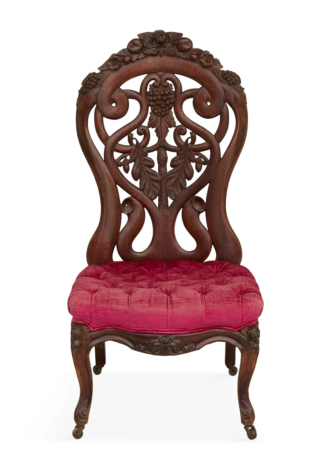 Unusual American Rococo Revival Laminated Rosewood Slipper Chair