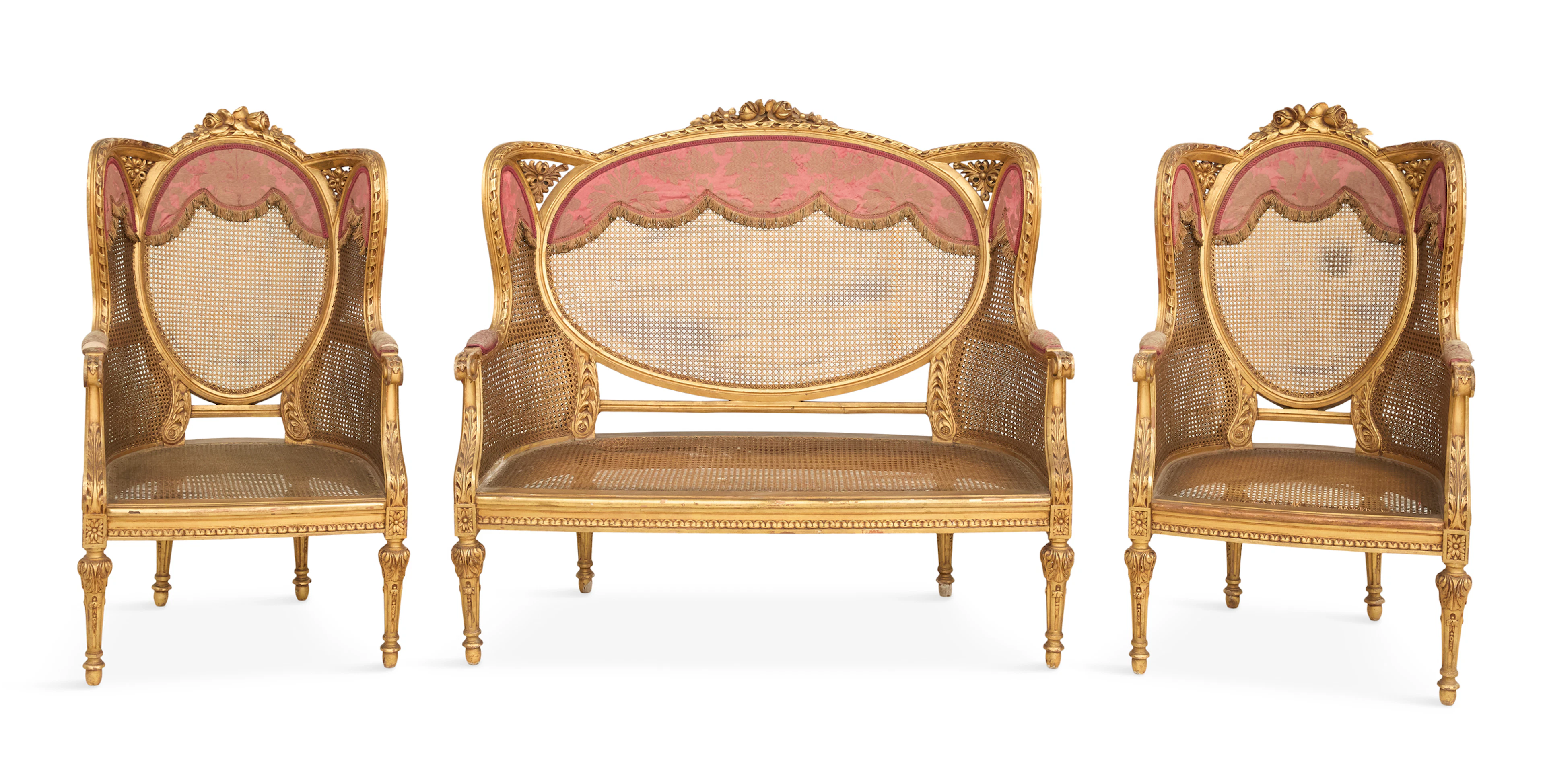 Louis XVI-Style Giltwood Three-Piece Salon Set