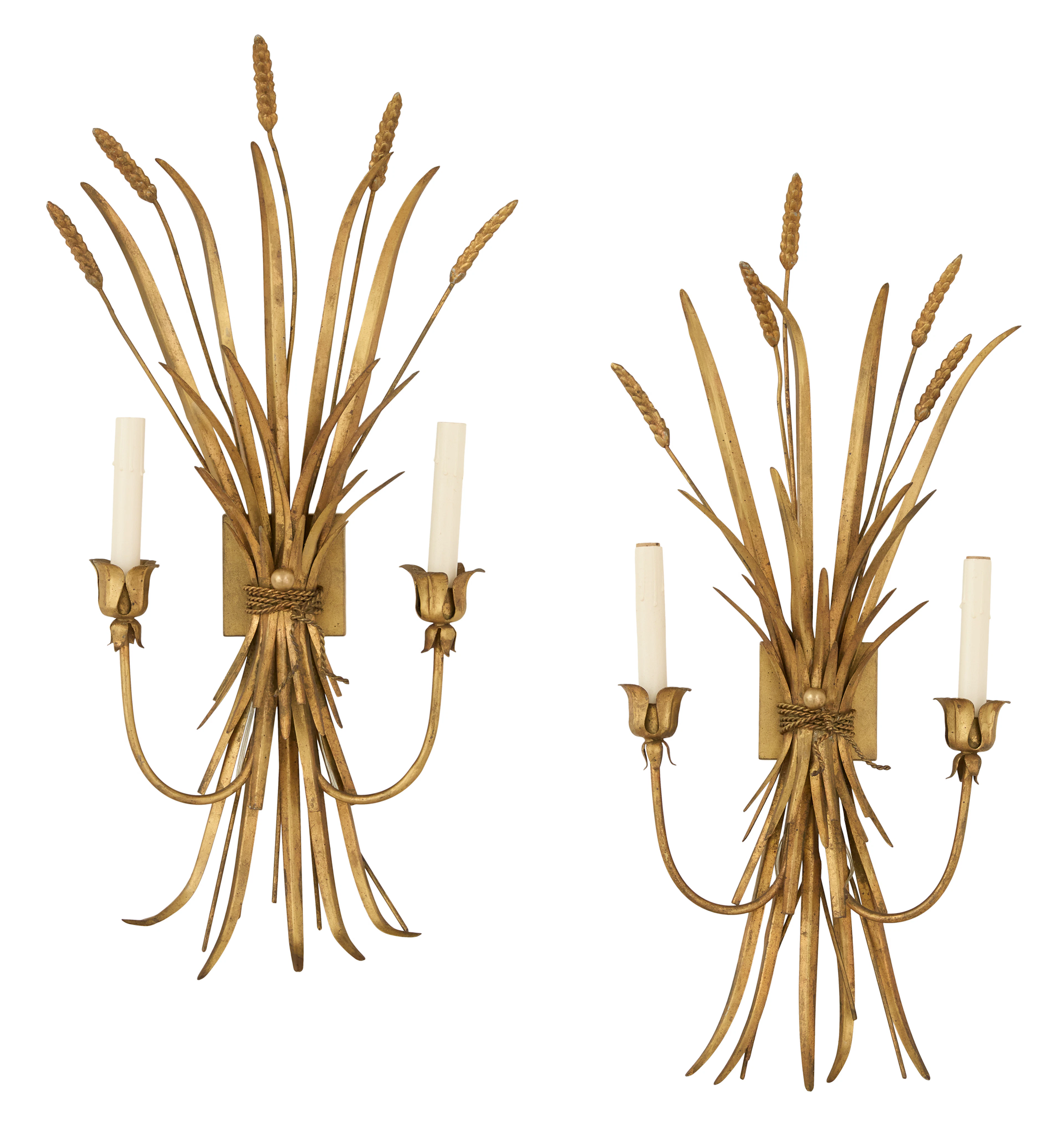 Pair of Italian Gilt-Metal Sheaf-of-Wheat Sconces