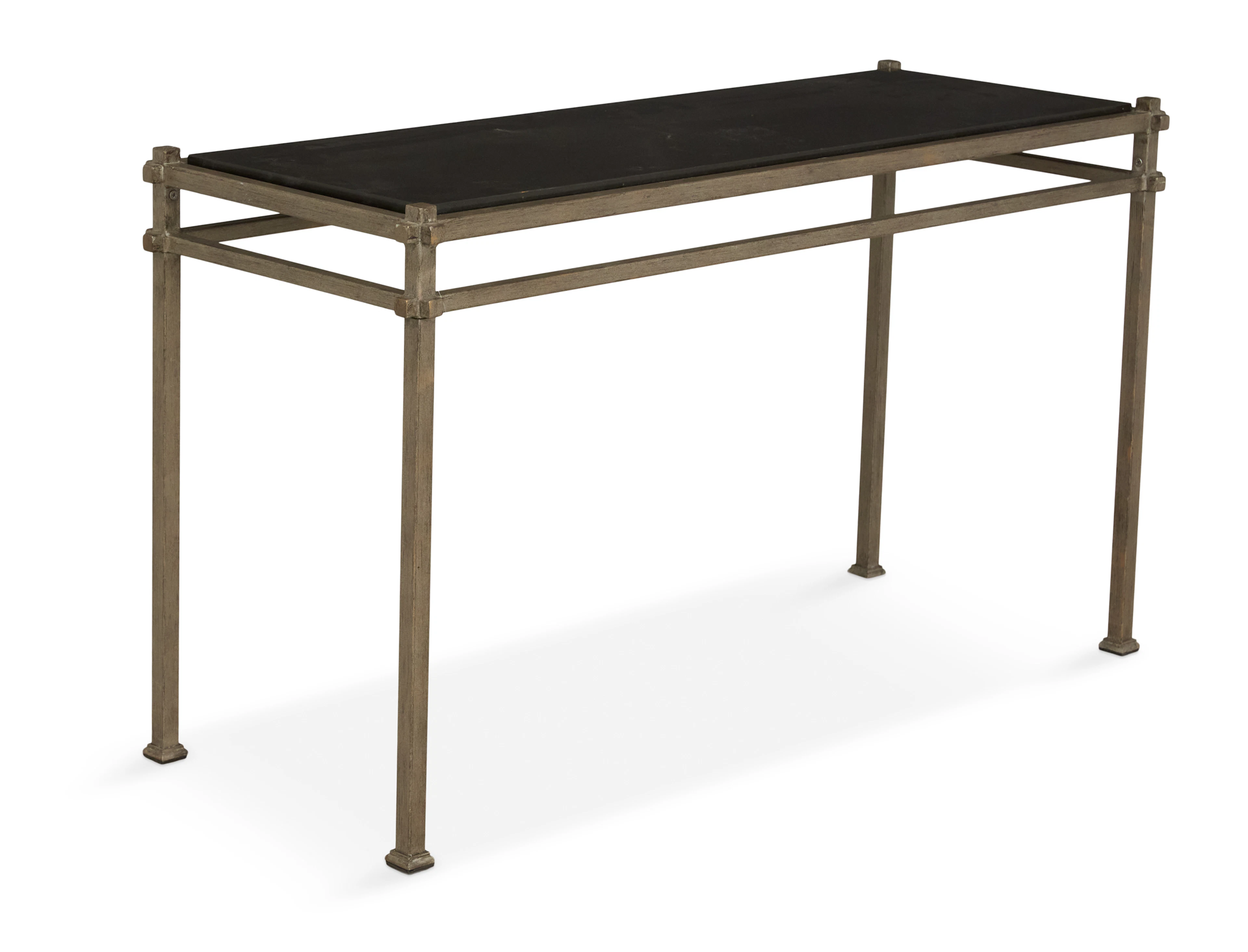 Patinated Steel and Black Granite Console