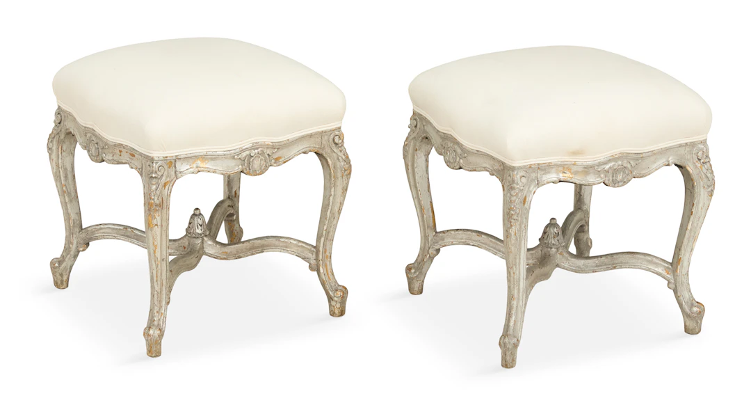Pair of French Silver-Leafed Wooden Stools