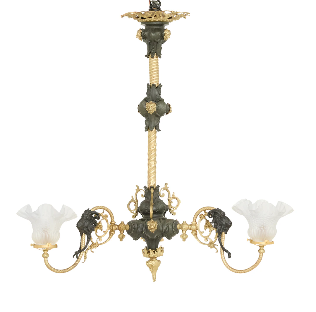 American Patinated Metal and Brass Gasolier