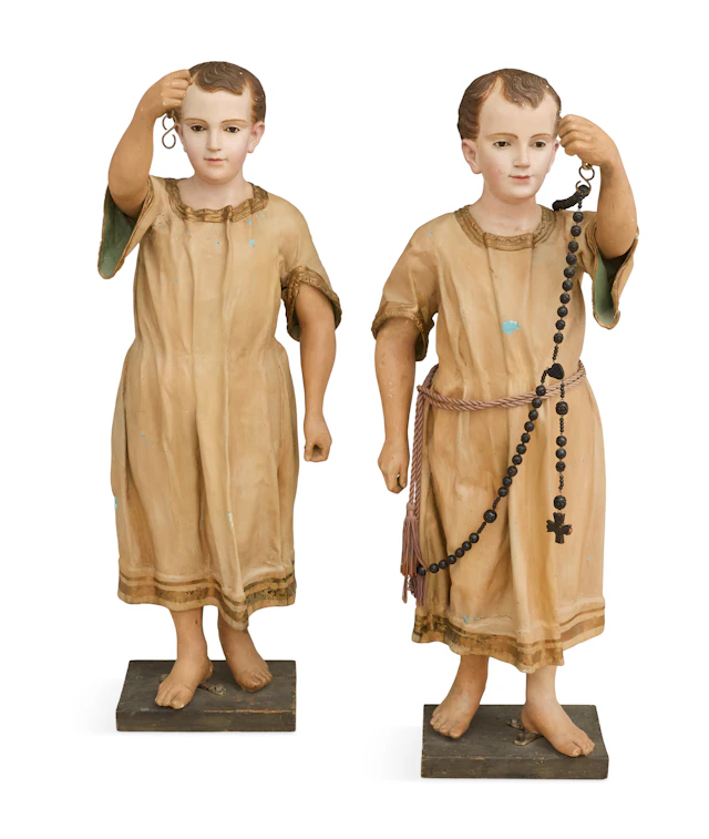 Pair of Carved and Painted Ecclesiastical Figures